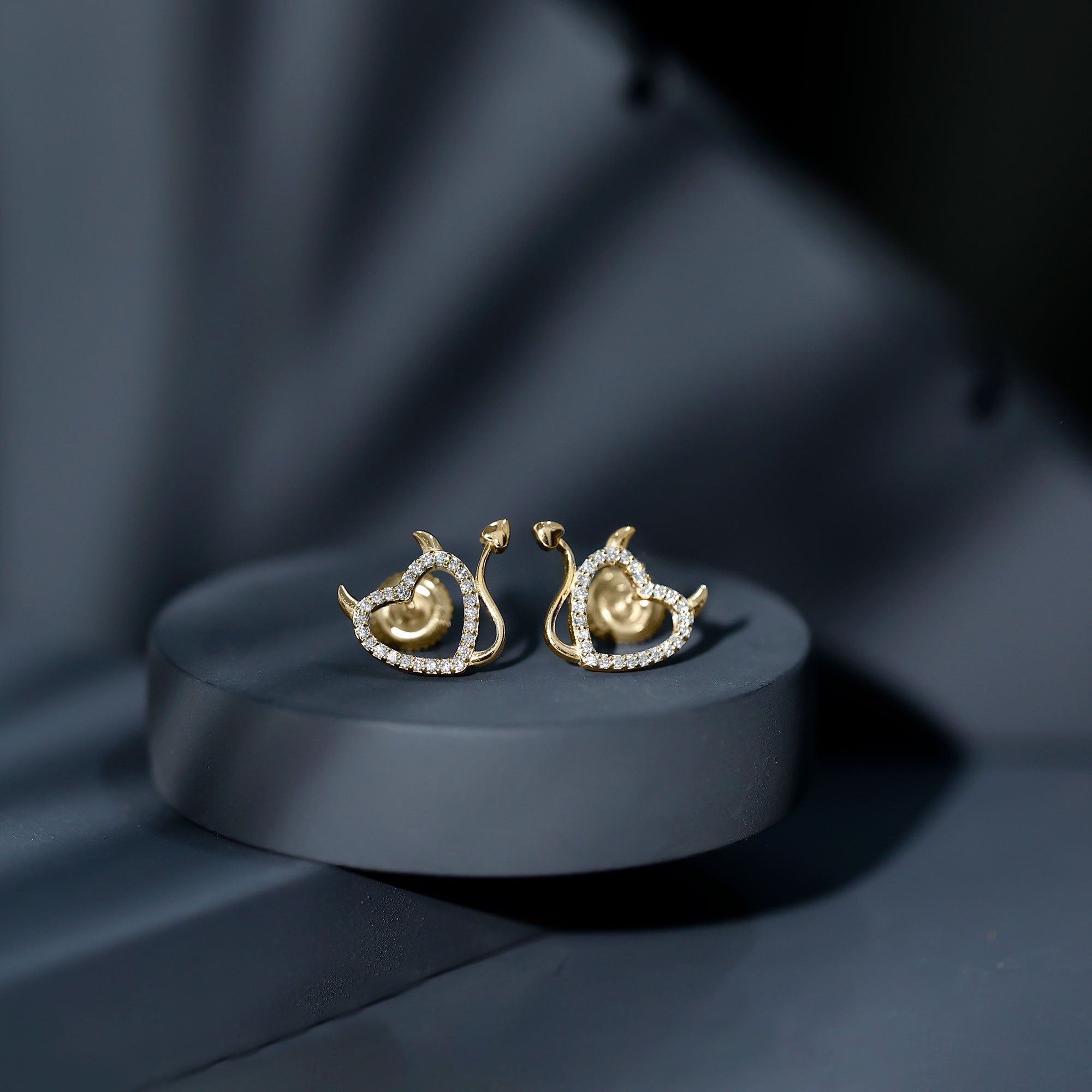Round Diamond Devil Heart Earrings Natural - ( HI-SI ) - Rosec Jewels