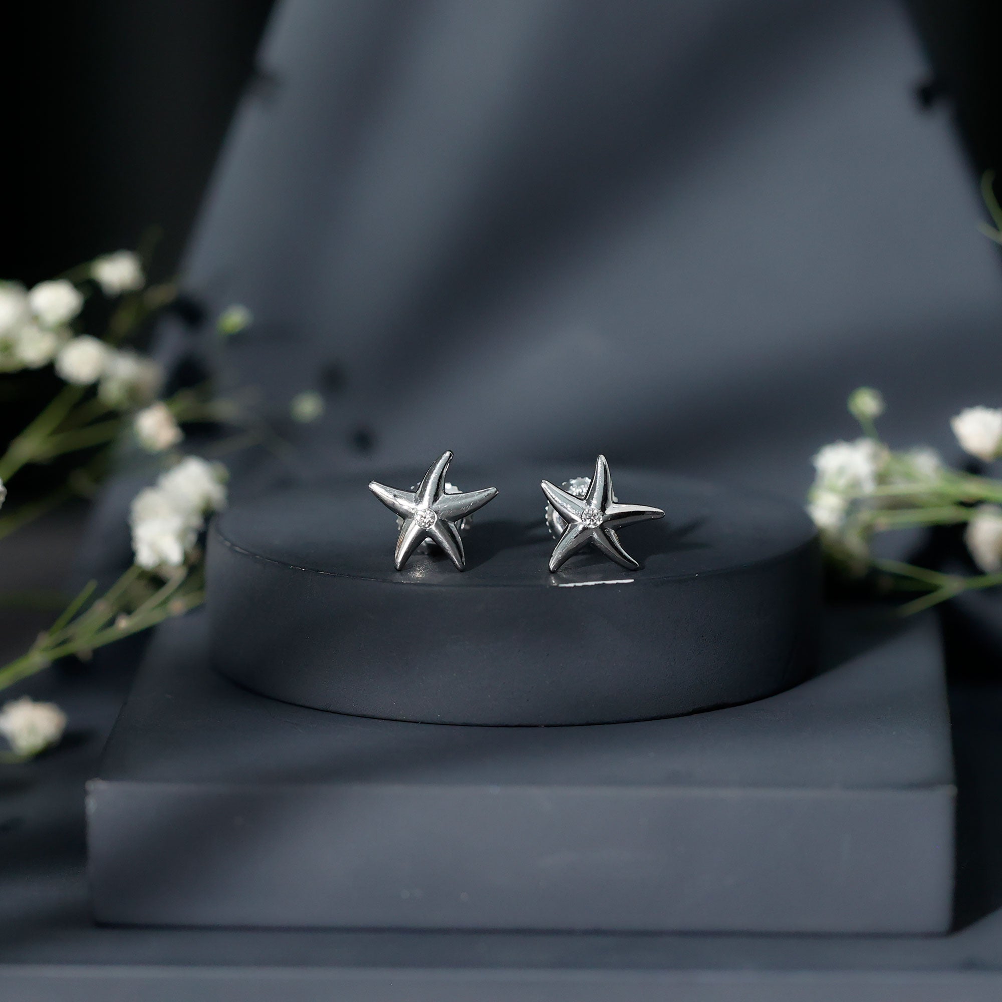 Diamond Starfish Stud Earrings for Women Natural - ( HI-SI ) - Rosec Jewels