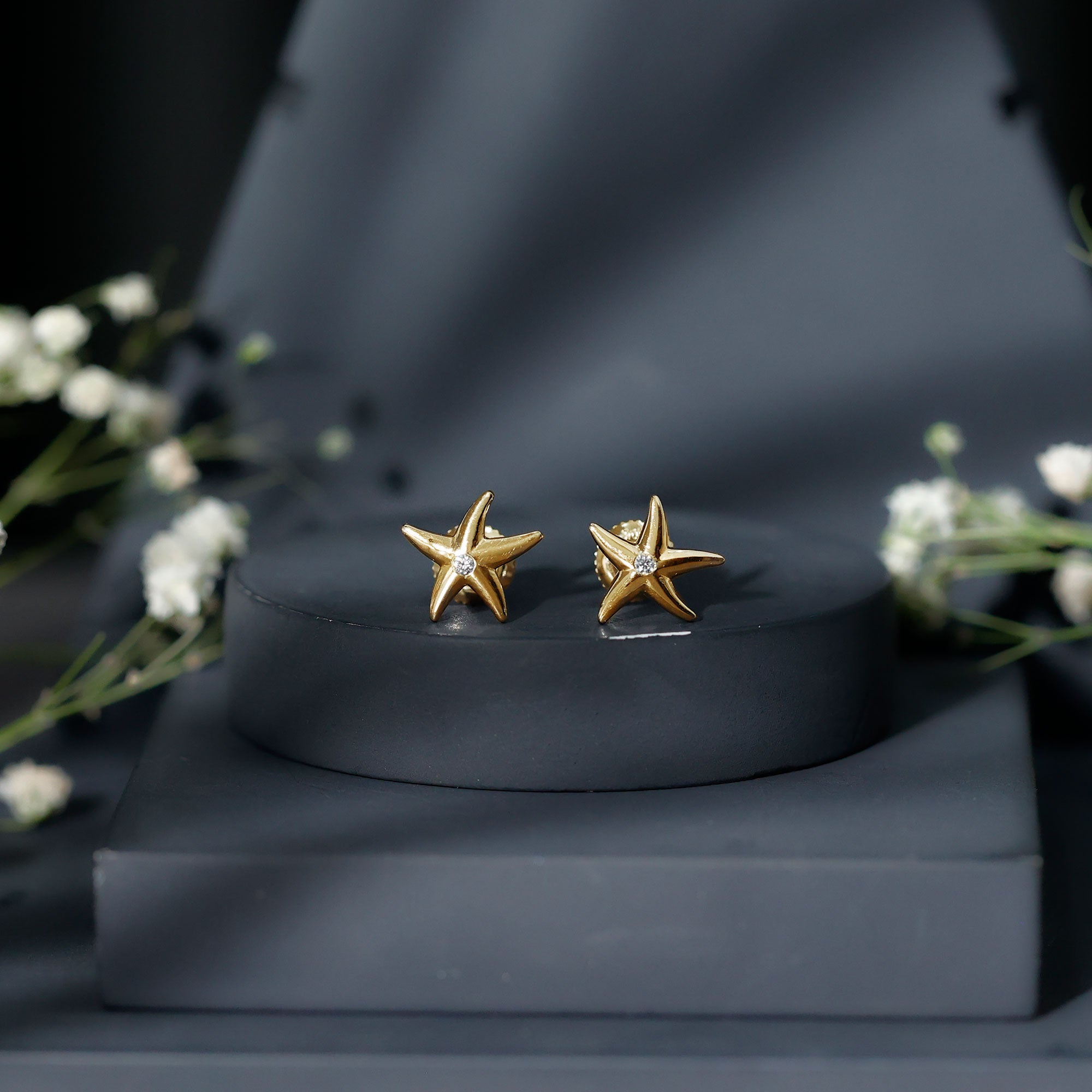 Diamond Starfish Stud Earrings for Women Natural - ( HI-SI ) - Rosec Jewels