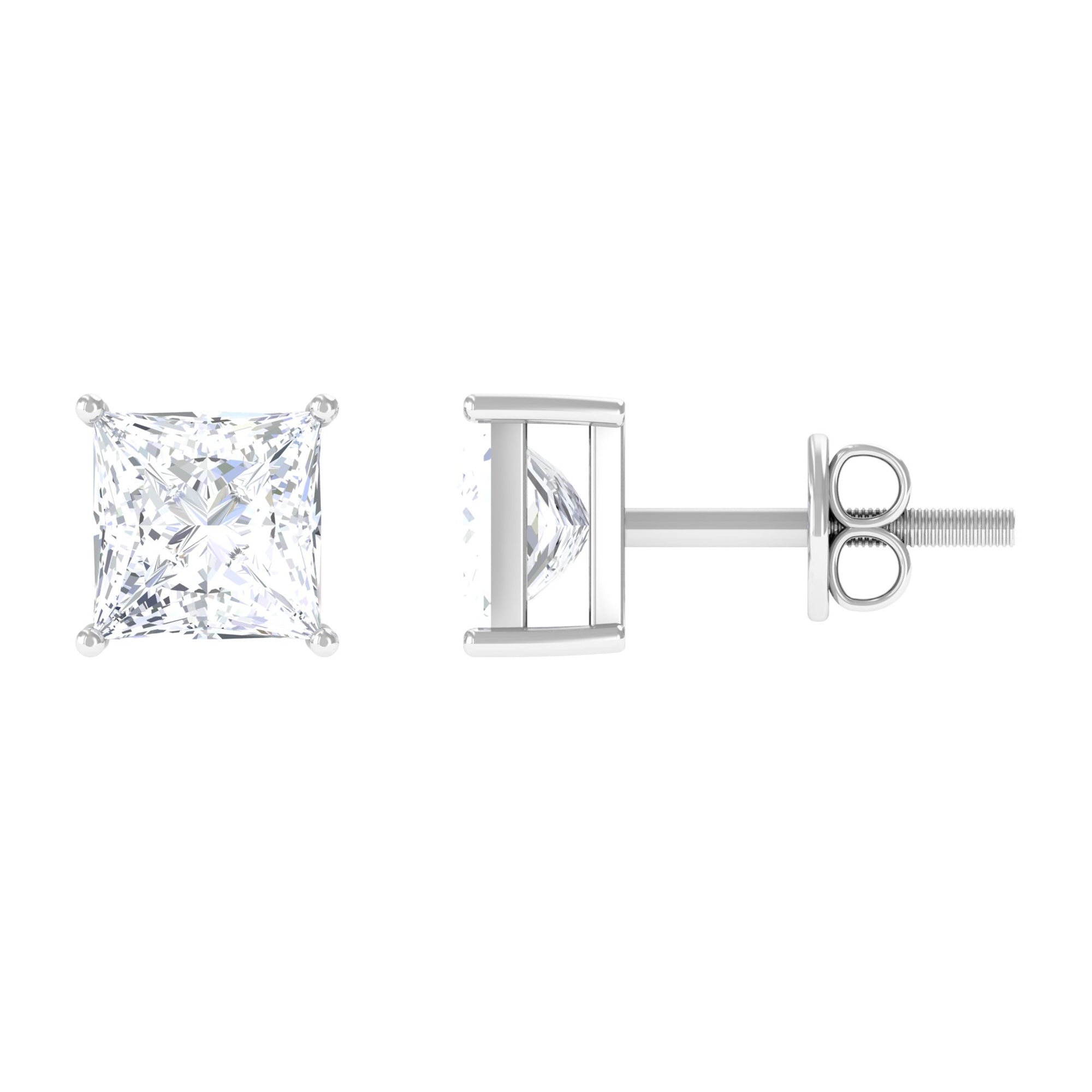 Natural Princess Cut Diamond Stud Earrings with Certificate Natural - ( HI-SI ) - Rosec Jewels