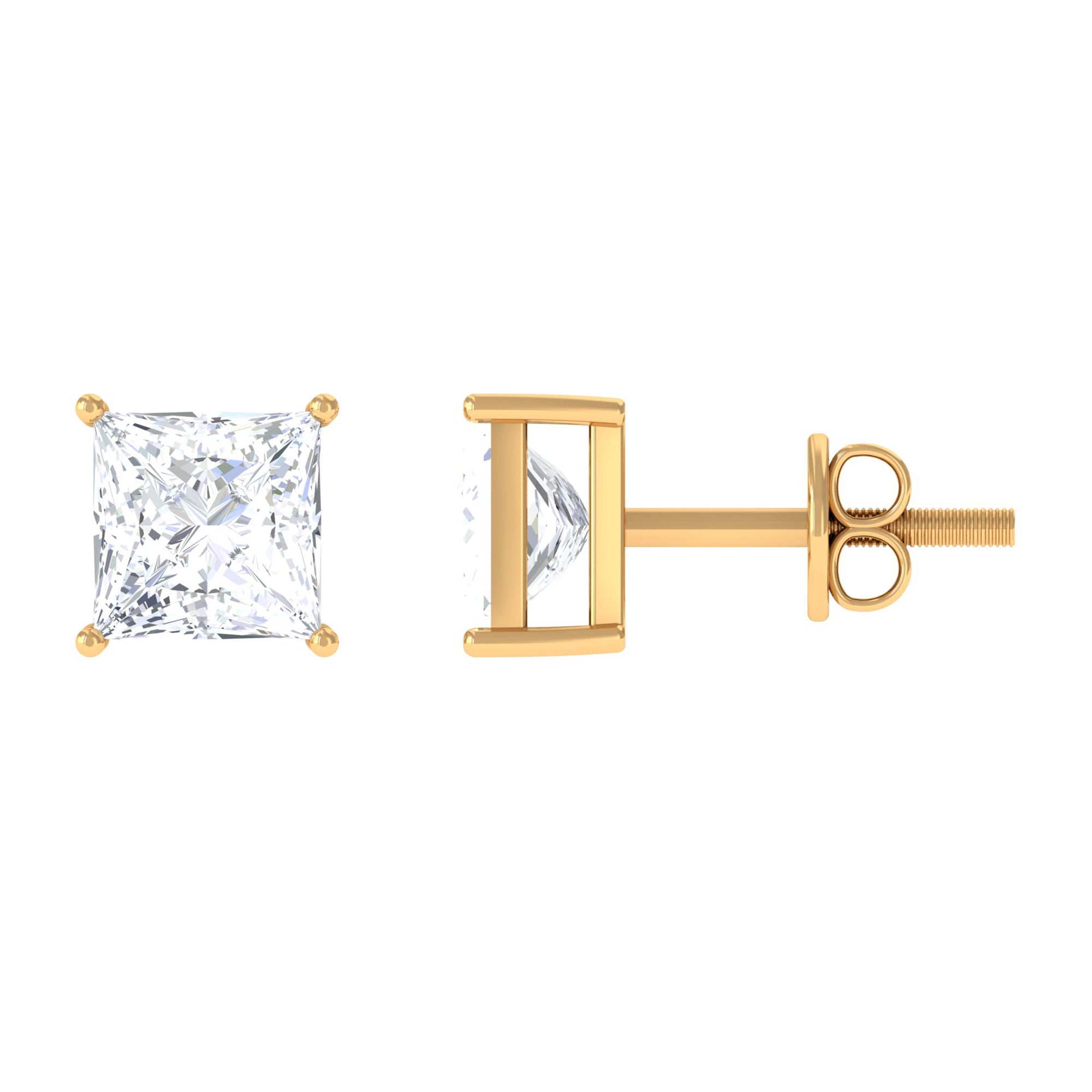 Natural Princess Cut Diamond Stud Earrings with Certificate Natural - ( HI-SI ) - Rosec Jewels