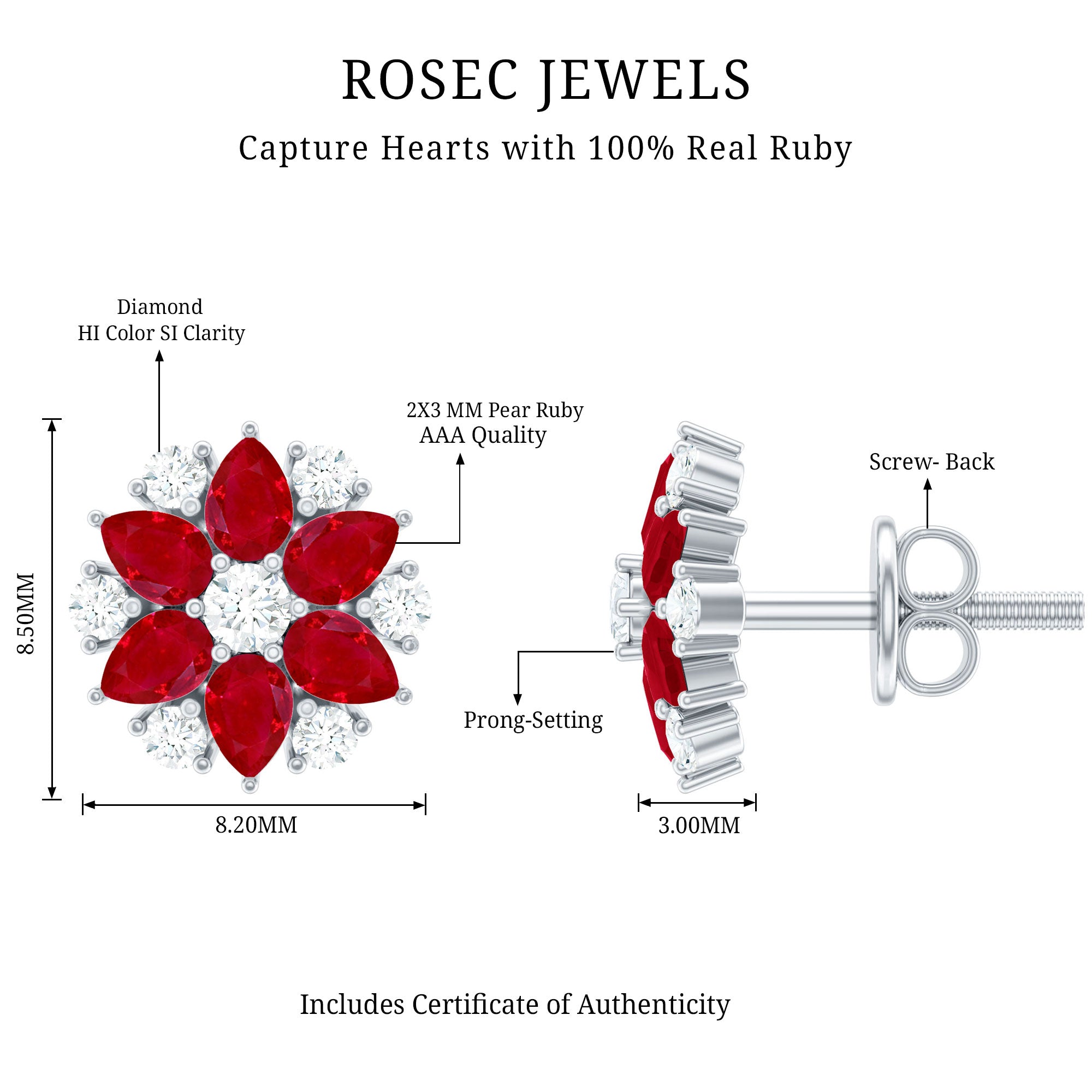 Pear Cut Ruby and Diamond Vintage Flower Earrings AAA - Rosec Jewels