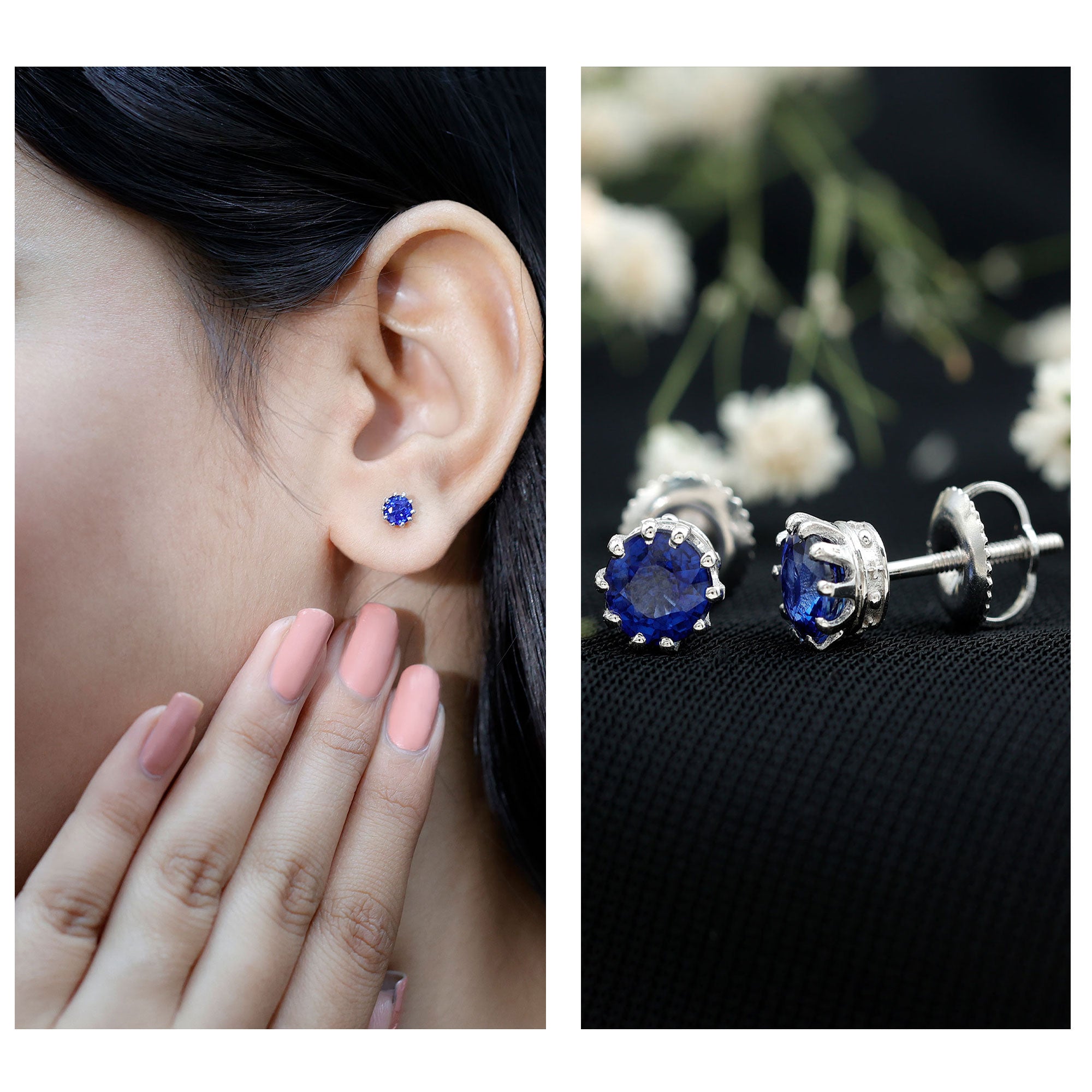 2 CT Blue Sapphire Solitaire Vintage Earrings for Women AAA - Rosec Jewels