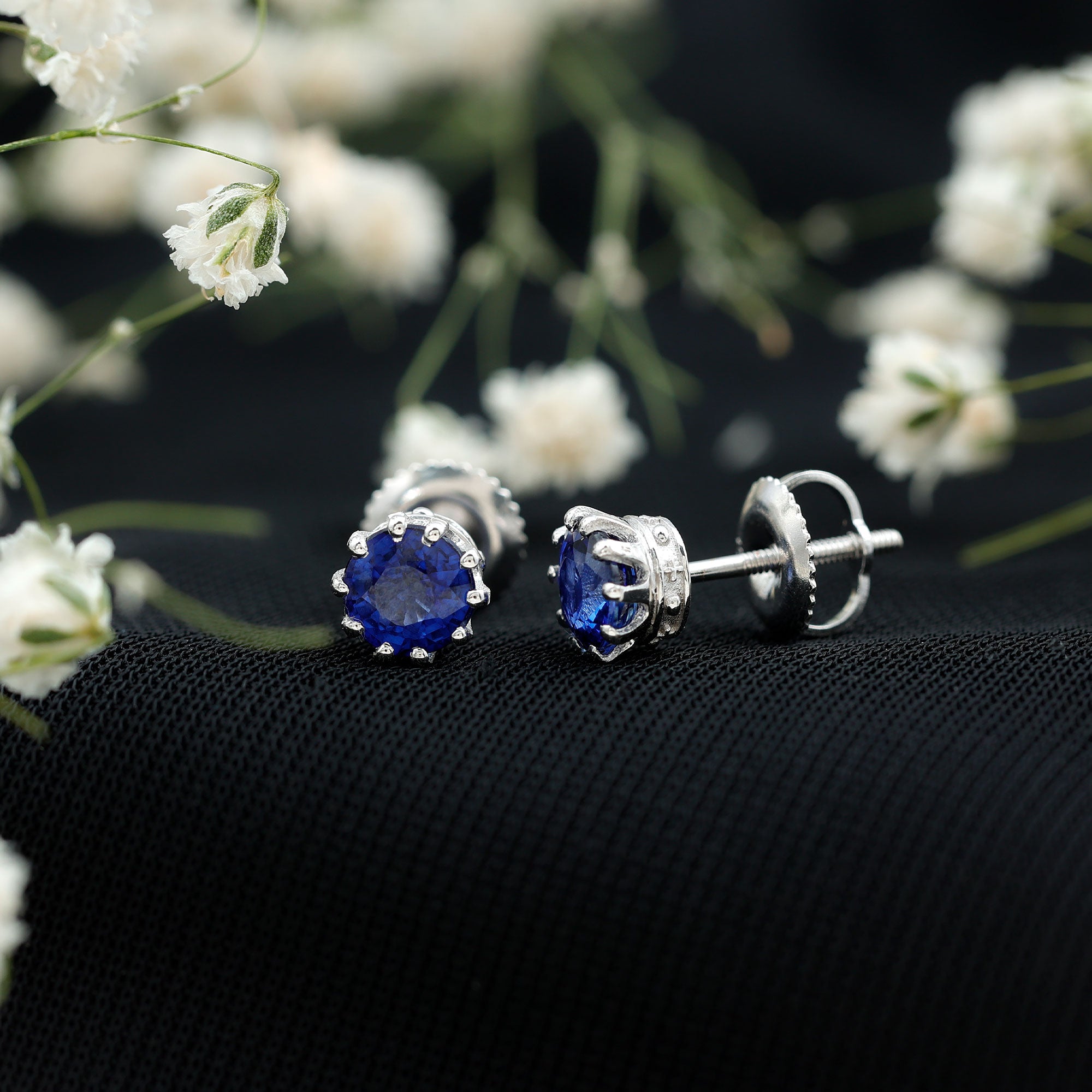 2 CT Blue Sapphire Solitaire Vintage Earrings for Women AAA - Rosec Jewels