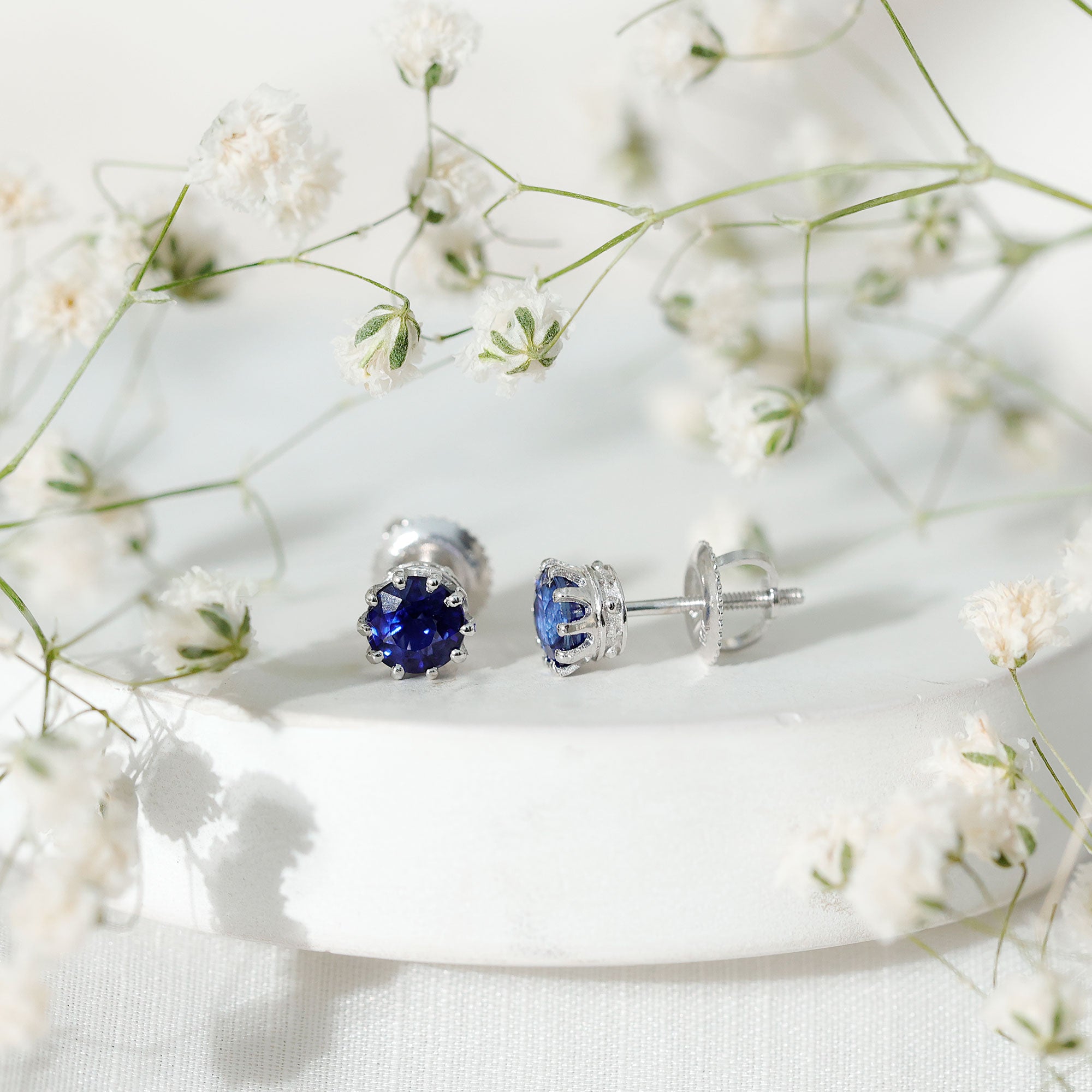 2 CT Blue Sapphire Solitaire Vintage Earrings for Women AAA - Rosec Jewels