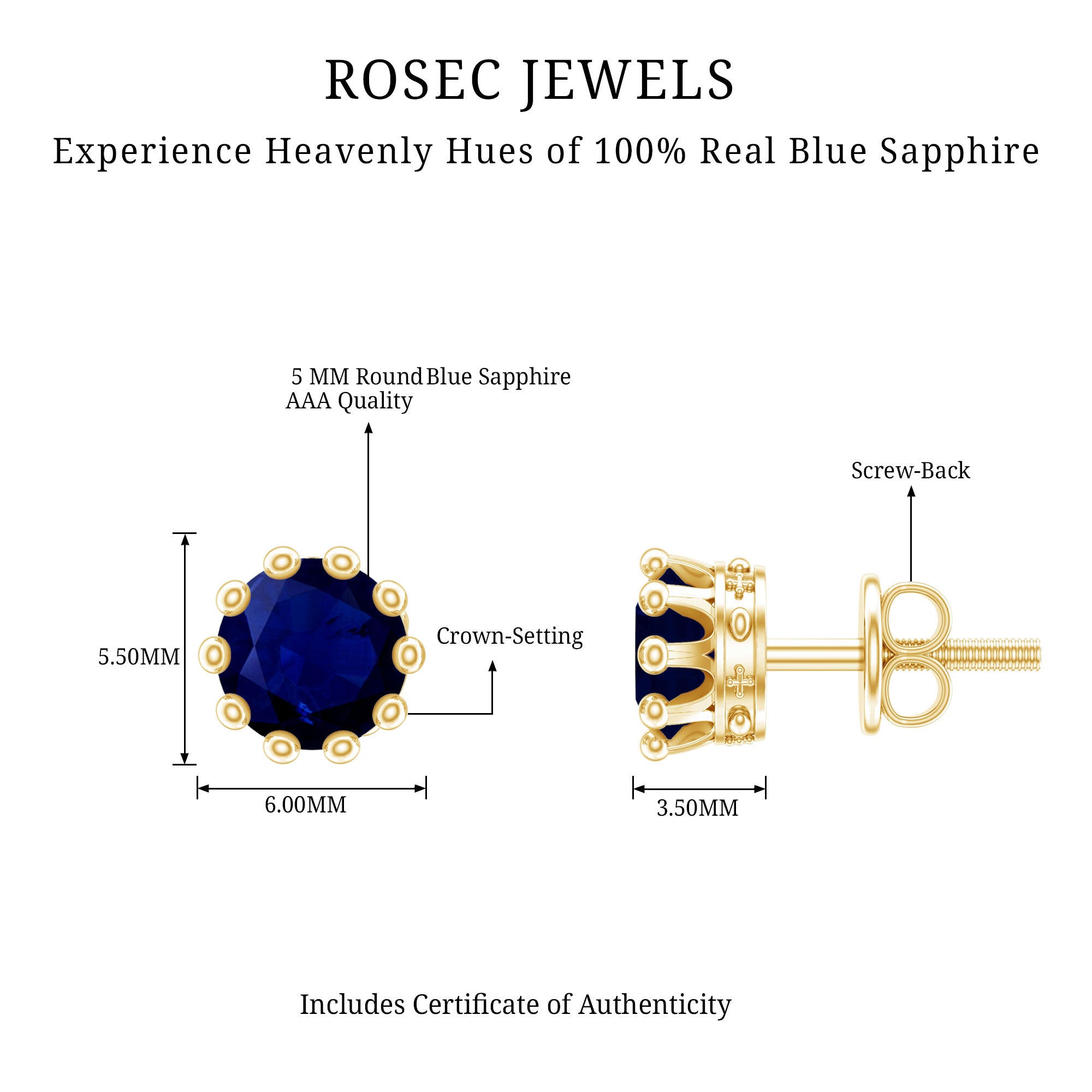 2 CT Blue Sapphire Solitaire Vintage Earrings for Women AAA - Rosec Jewels