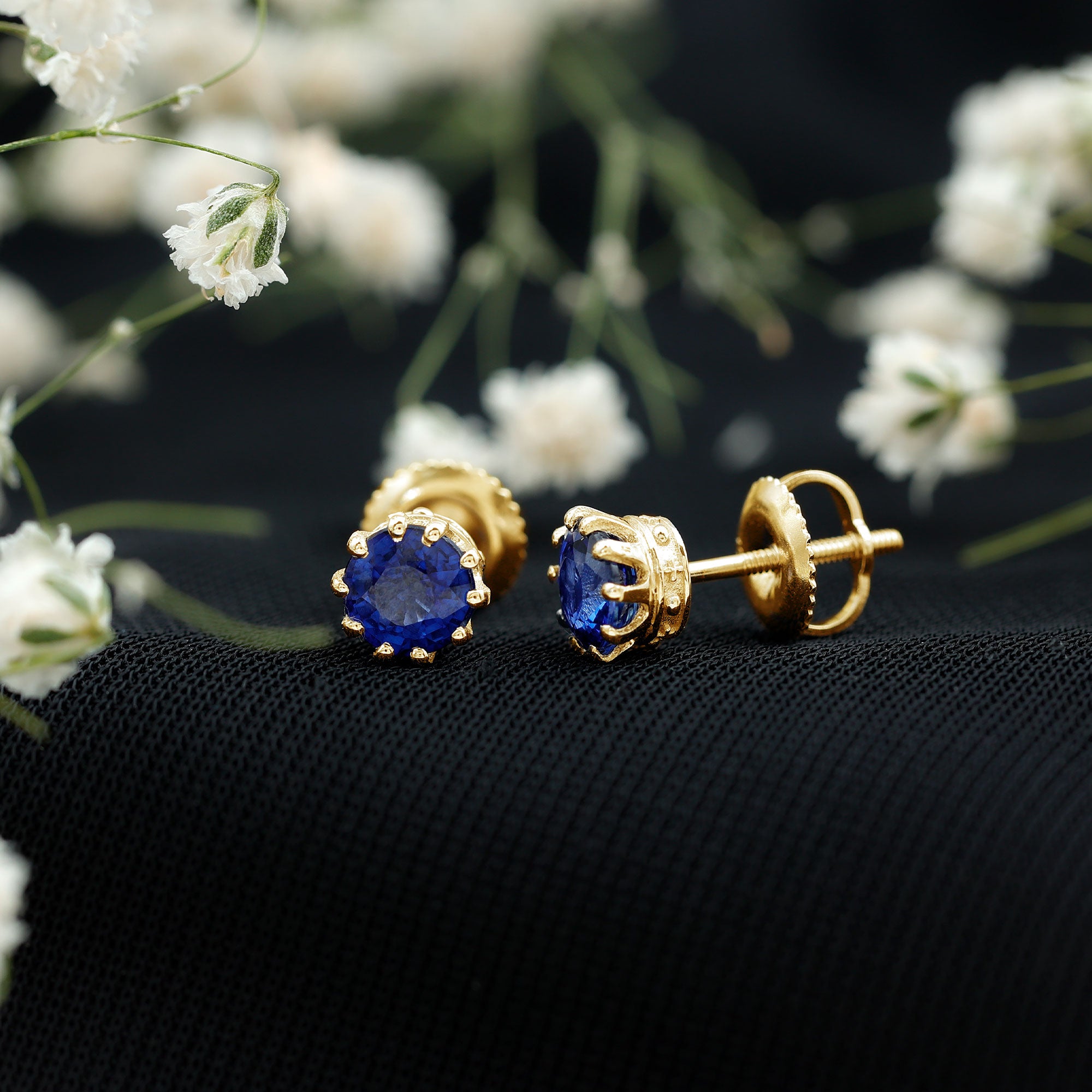 2 CT Blue Sapphire Solitaire Vintage Earrings for Women AAA - Rosec Jewels