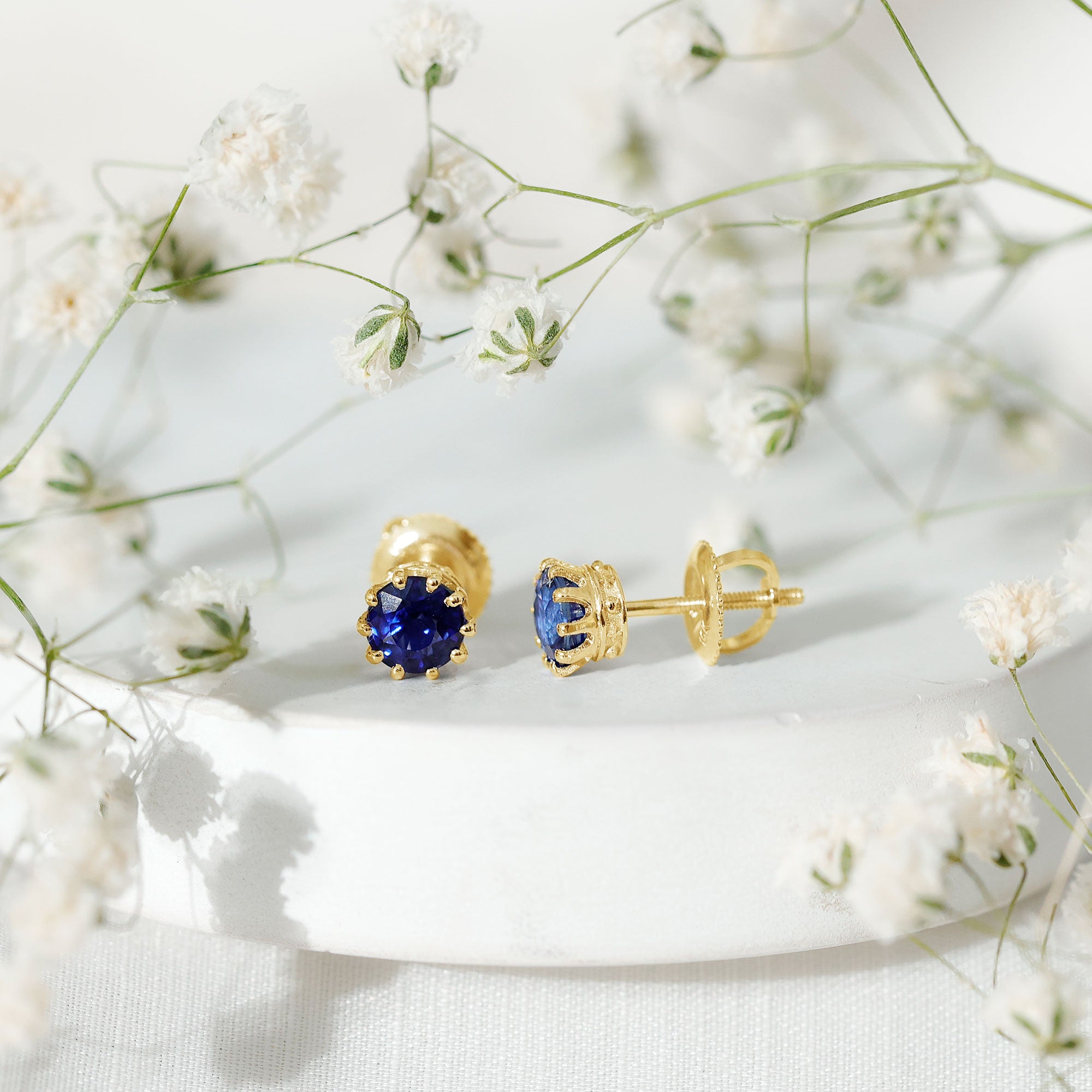 2 CT Blue Sapphire Solitaire Vintage Earrings for Women AAA - Rosec Jewels