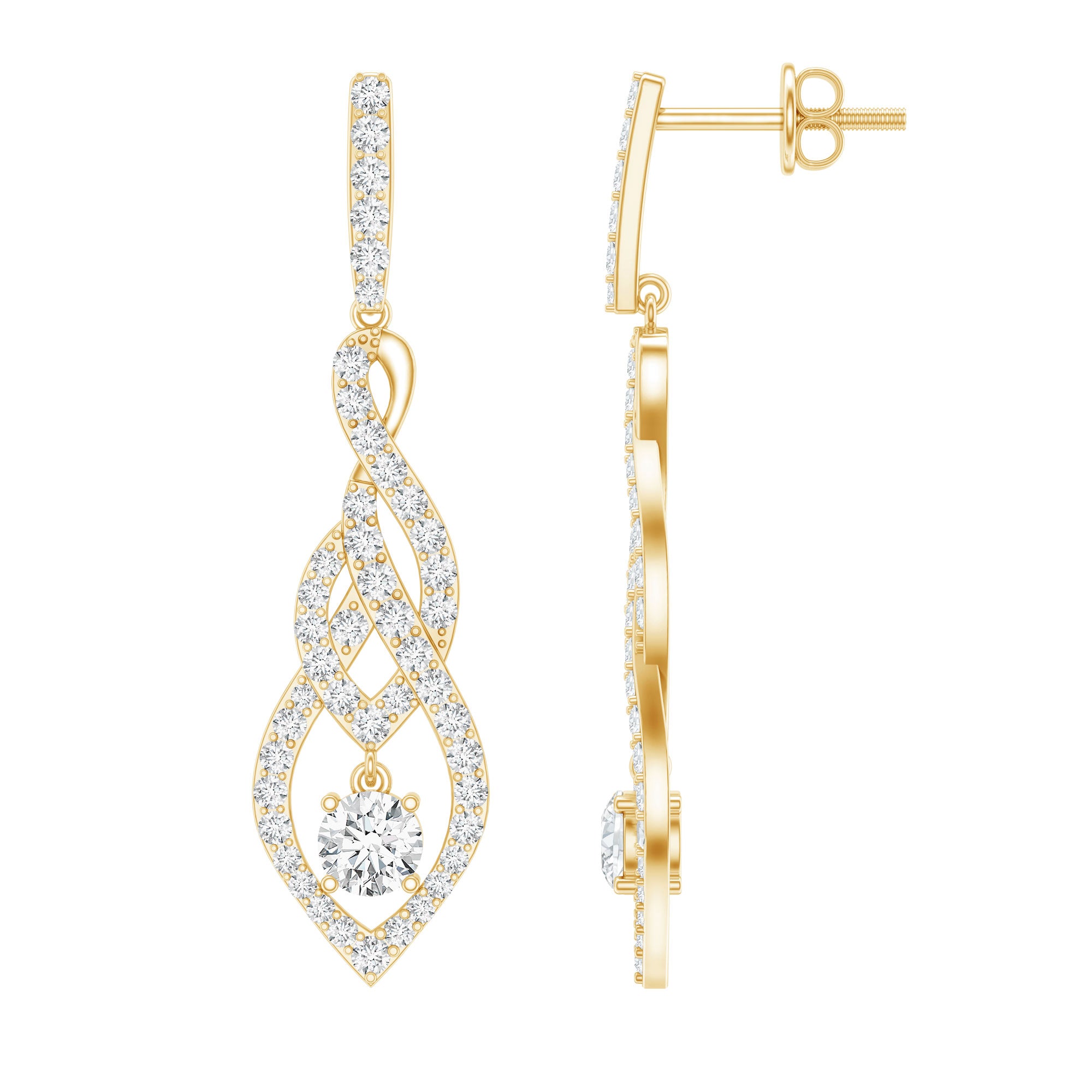 Lab Grown Diamond Long Statement Earrings Lab - ( EF-VS ) - Rosec Jewels