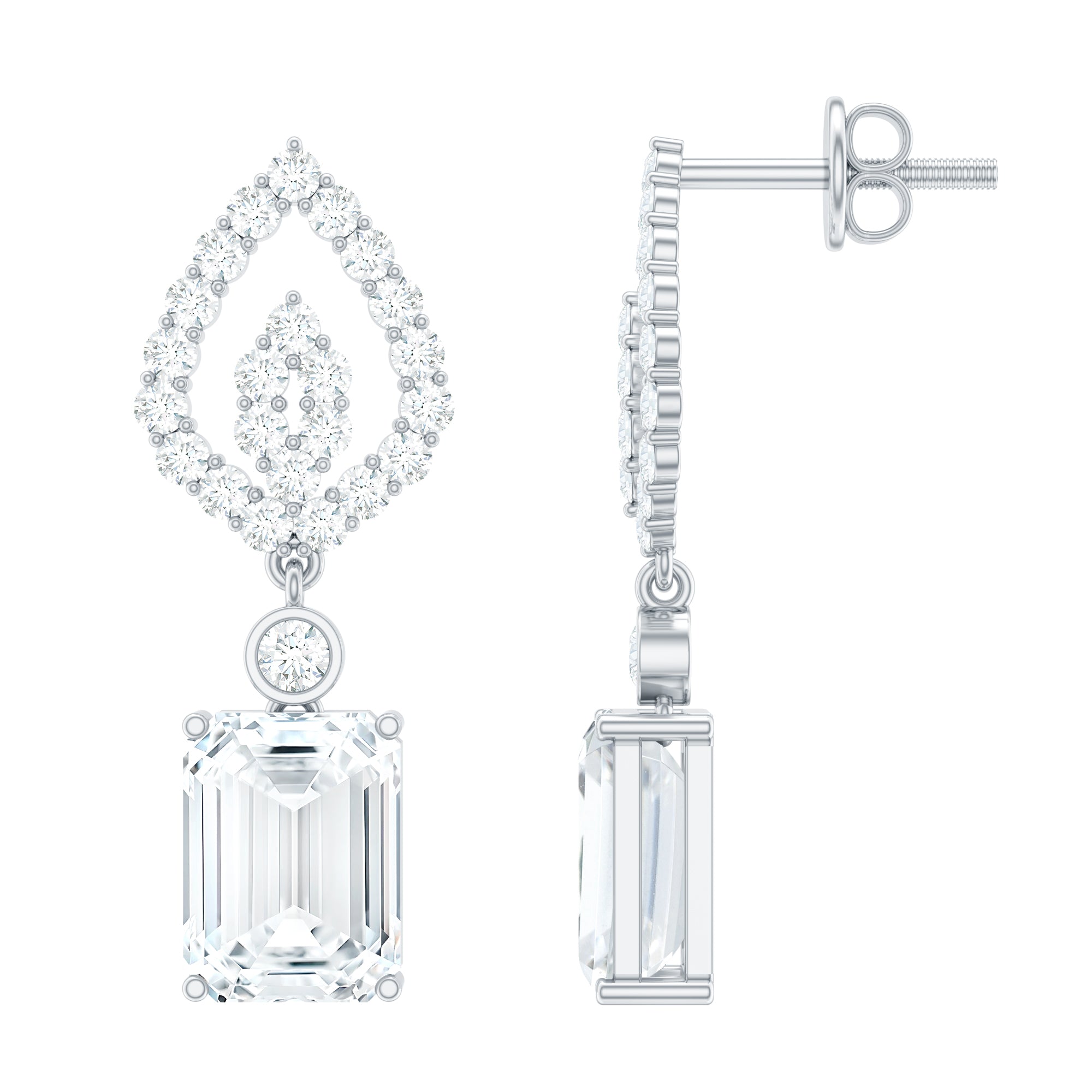Emerald Cut Lab Grown Diamond Art Deco Drop Earrings