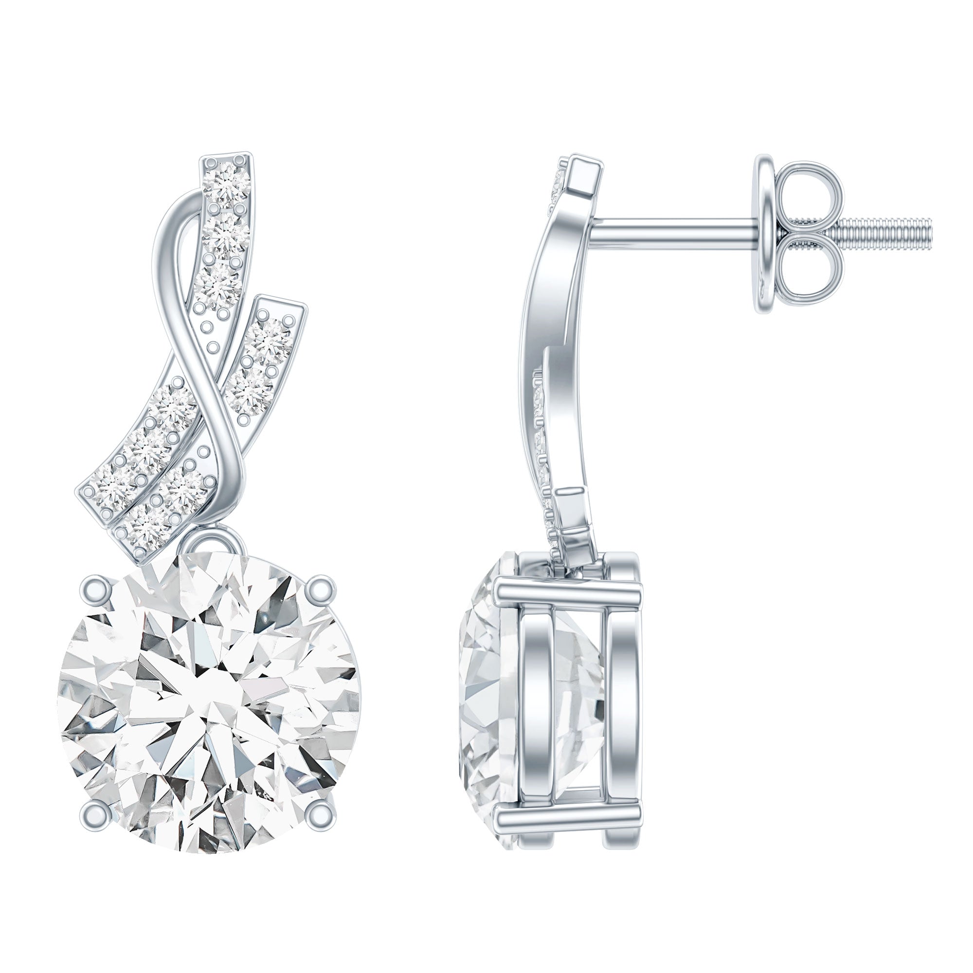 Certified Lab 8 mm Round Diamond Designer Drop Earrings Lab - ( EF-VS ) - Rosec Jewels