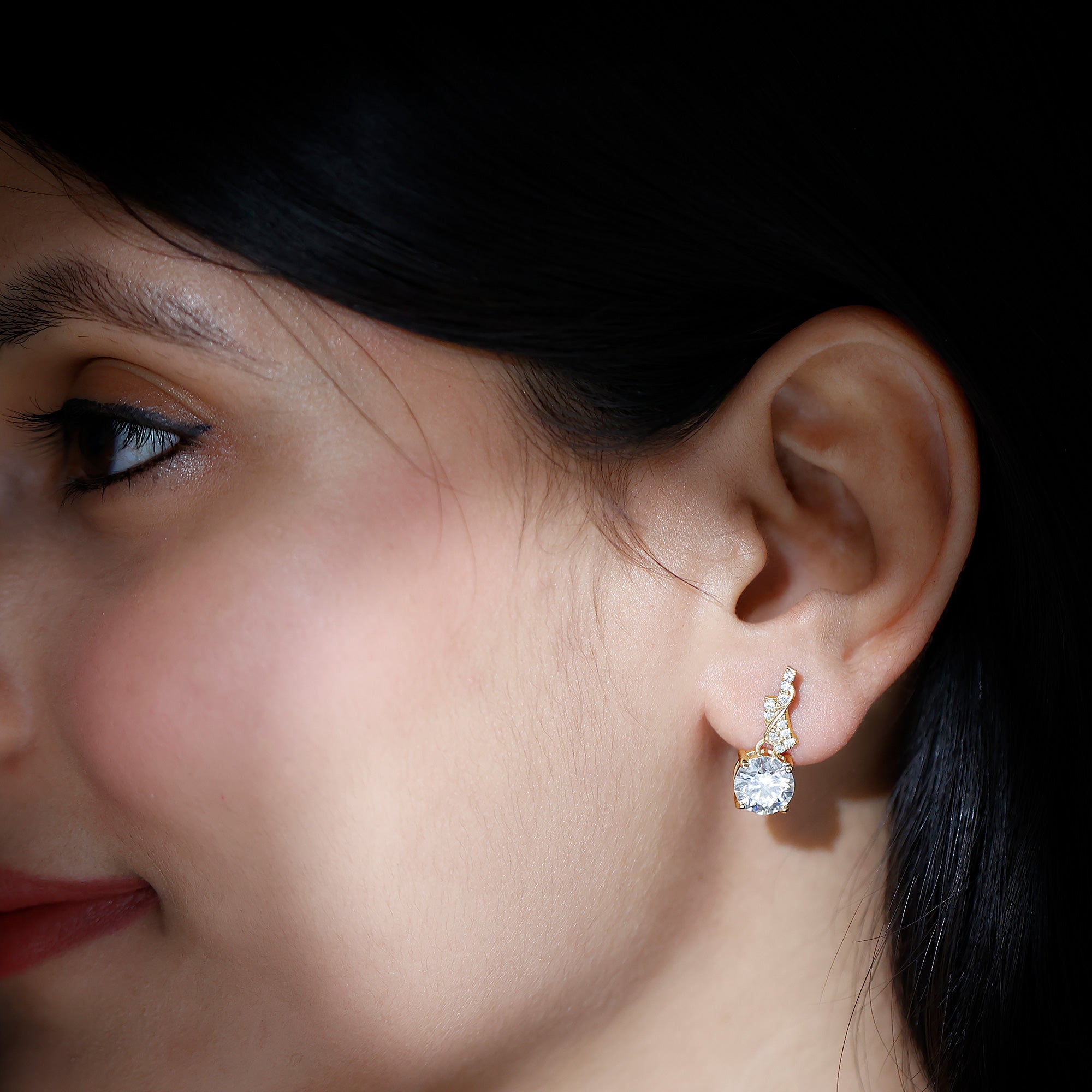 Certified Lab 8 mm Round Diamond Designer Drop Earrings Lab - ( EF-VS ) - Rosec Jewels