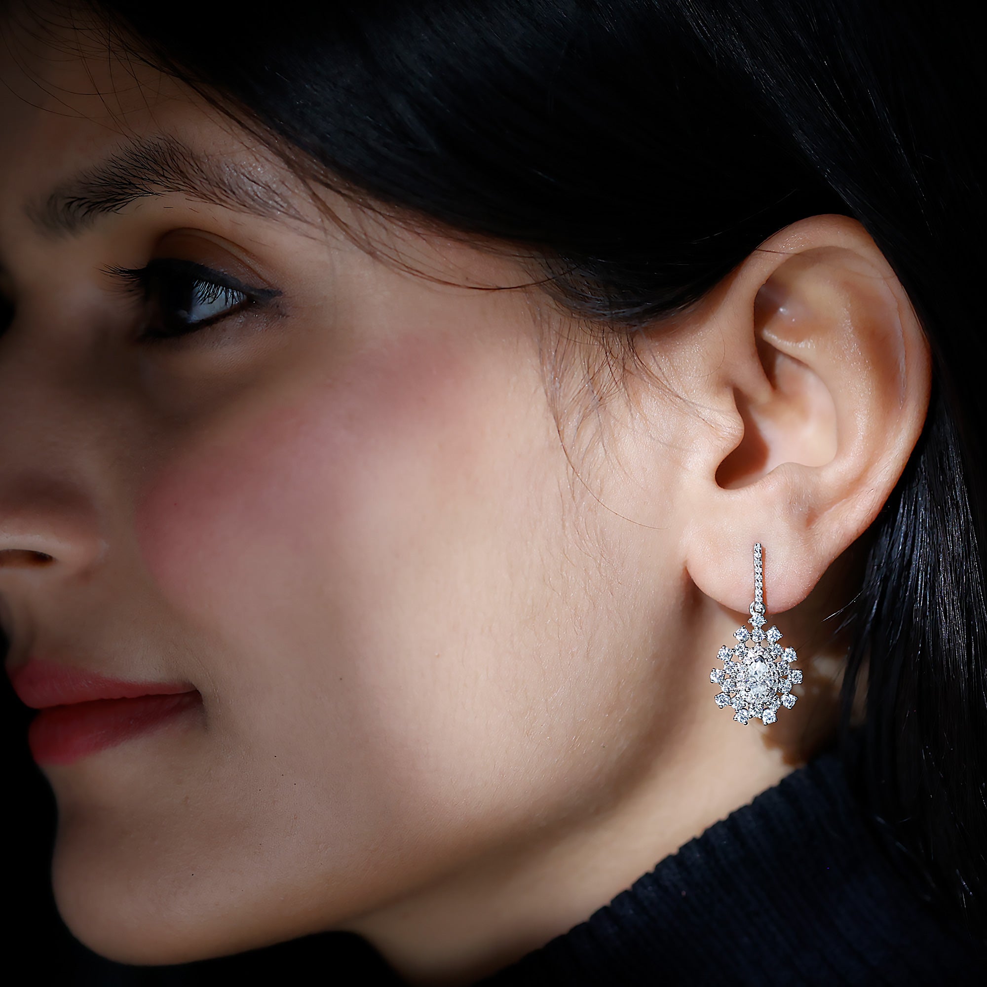 Certified Pear Shape Lab Grown Diamond Bridal Drop Earrings Lab - ( EF-VS ) - Rosec Jewels