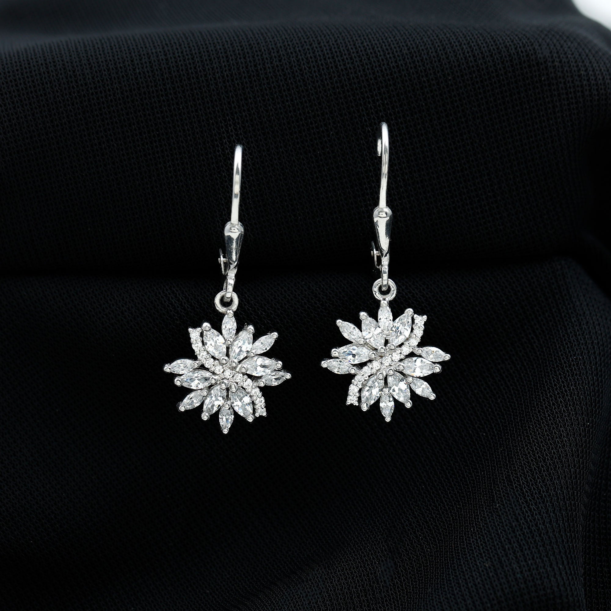 Lab Grown Diamond Flower Hoop Earrings Lab - ( EF-VS ) - Rosec Jewels