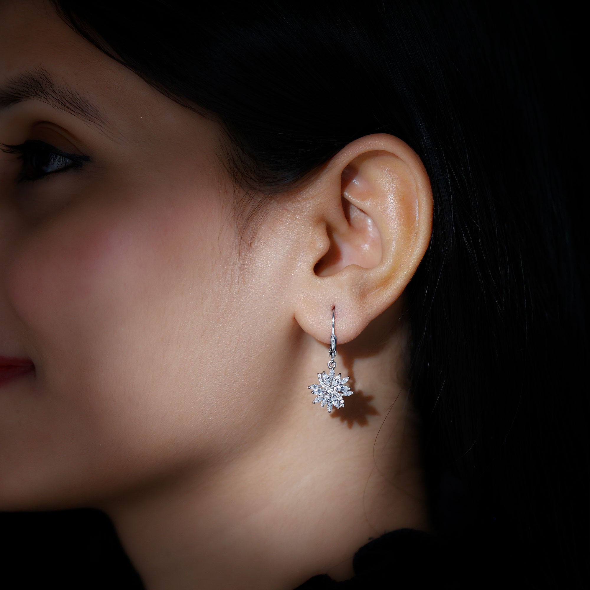 Lab Grown Diamond Flower Hoop Earrings Lab - ( EF-VS ) - Rosec Jewels