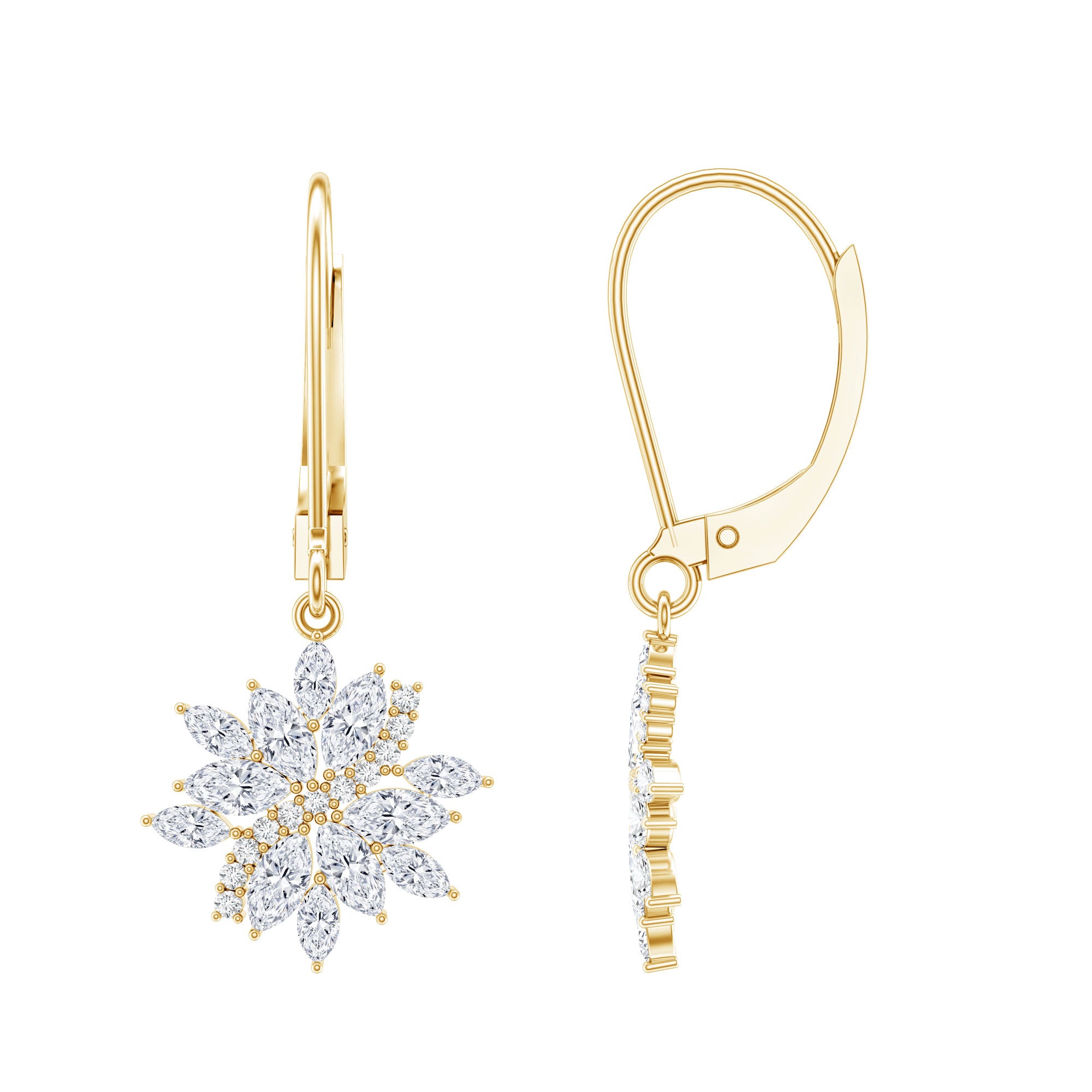 Lab Grown Diamond Flower Hoop Earrings Lab - ( EF-VS ) - Rosec Jewels