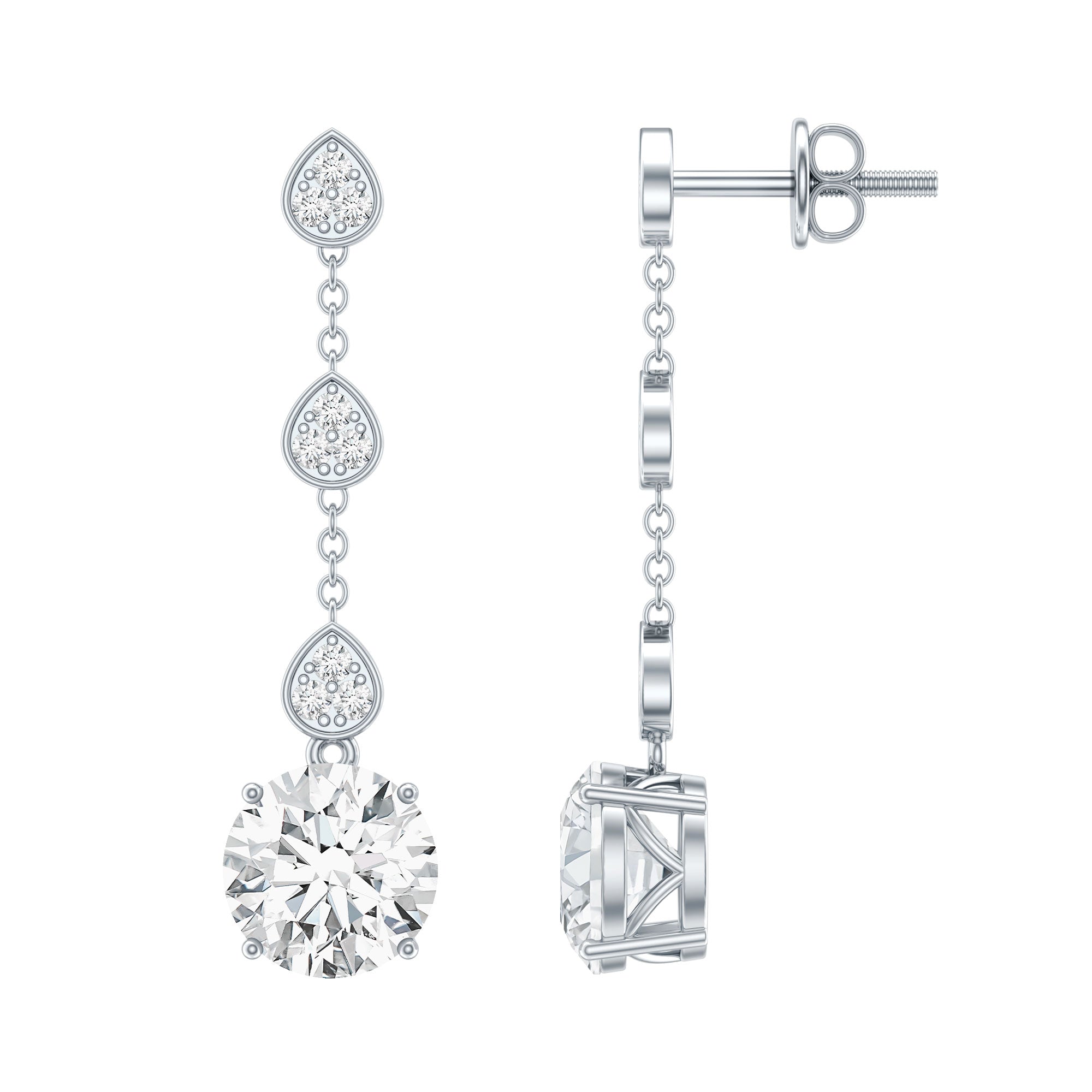 Certified Lab 7 MM Round Diamond Dangle Chain Earrings