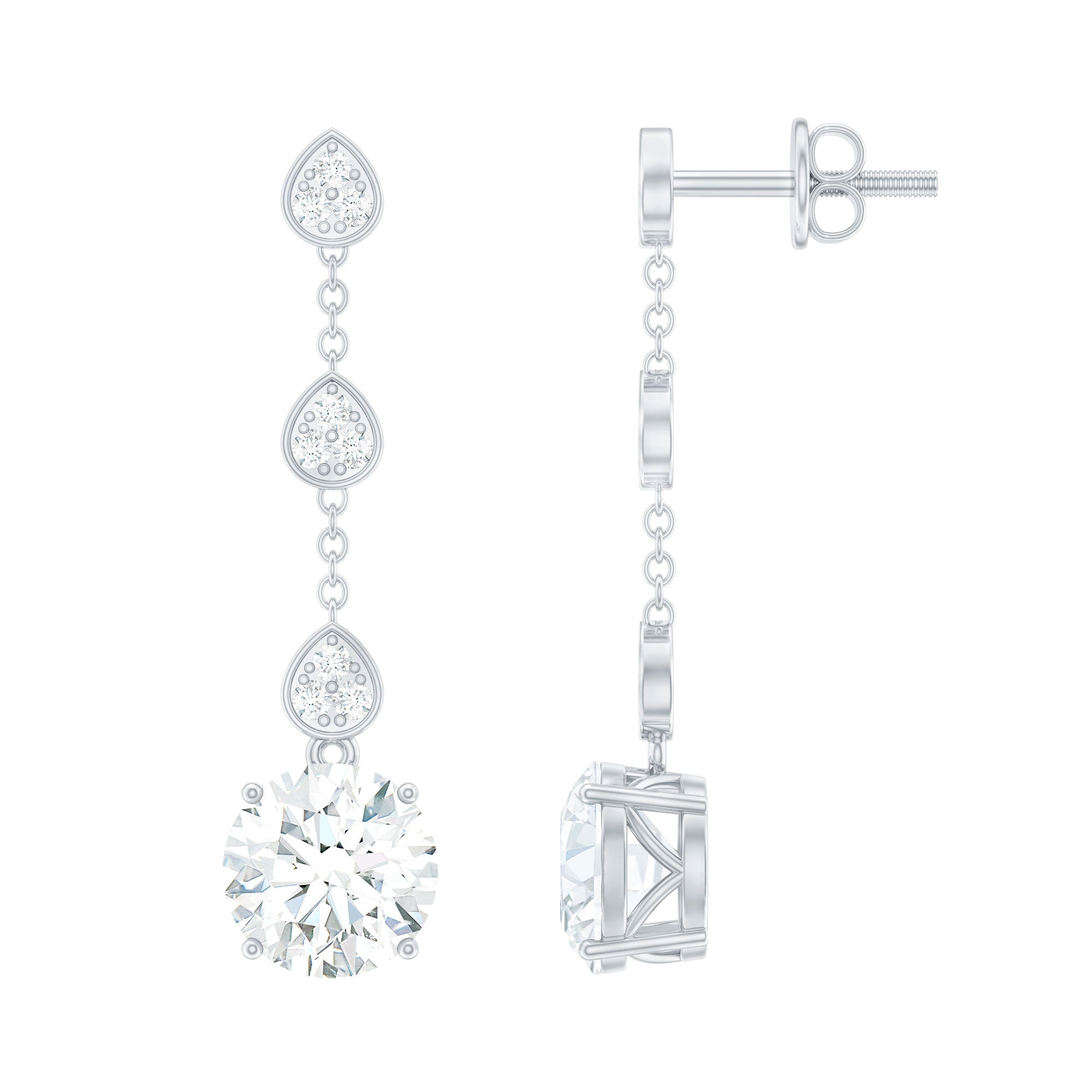 Certified Lab 7 MM Round Diamond Dangle Chain Earrings