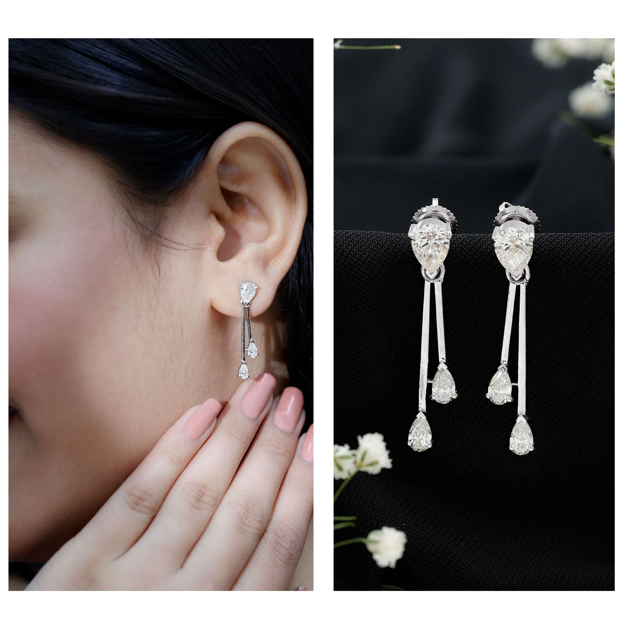 Certified Lab Grown Diamond Teardrop Dangle Earrings Lab - ( EF-VS ) - Rosec Jewels