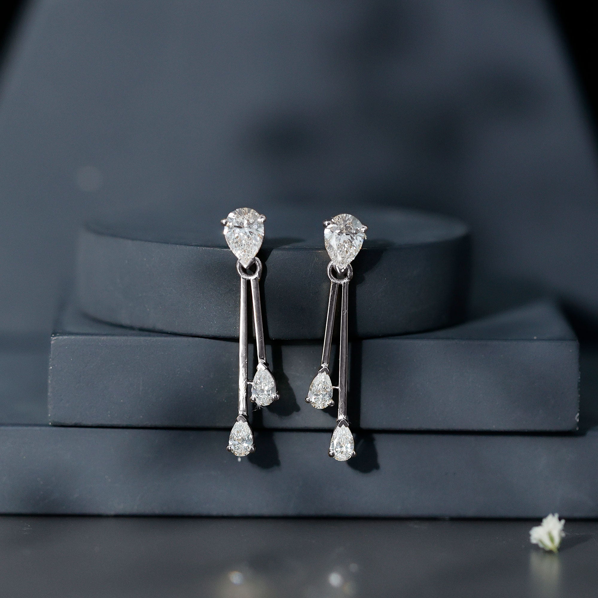 Certified Lab Grown Diamond Teardrop Dangle Earrings Lab - ( EF-VS ) - Rosec Jewels
