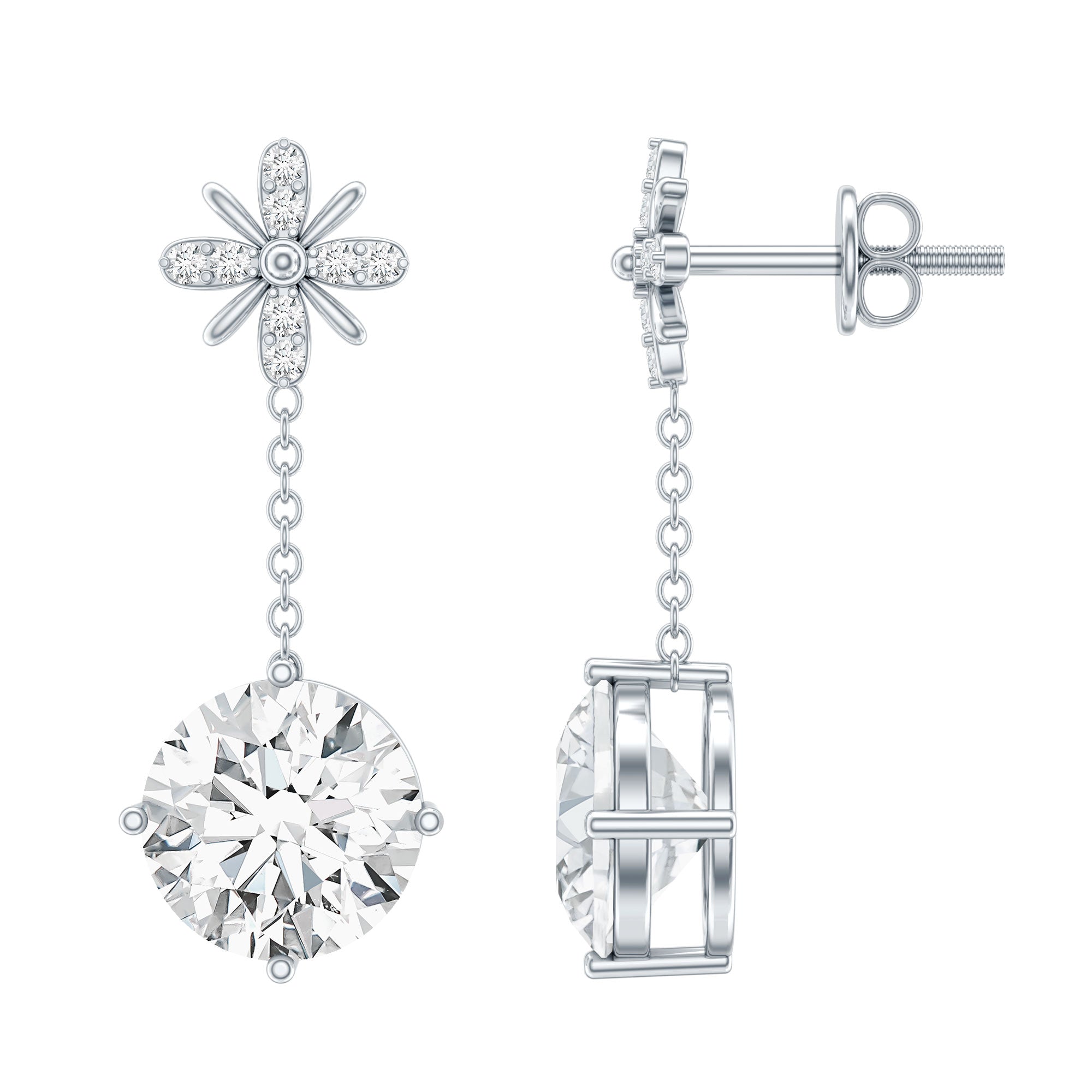 Certified 8 MM Round Lab Grown Diamond Flower Dangle Earrings