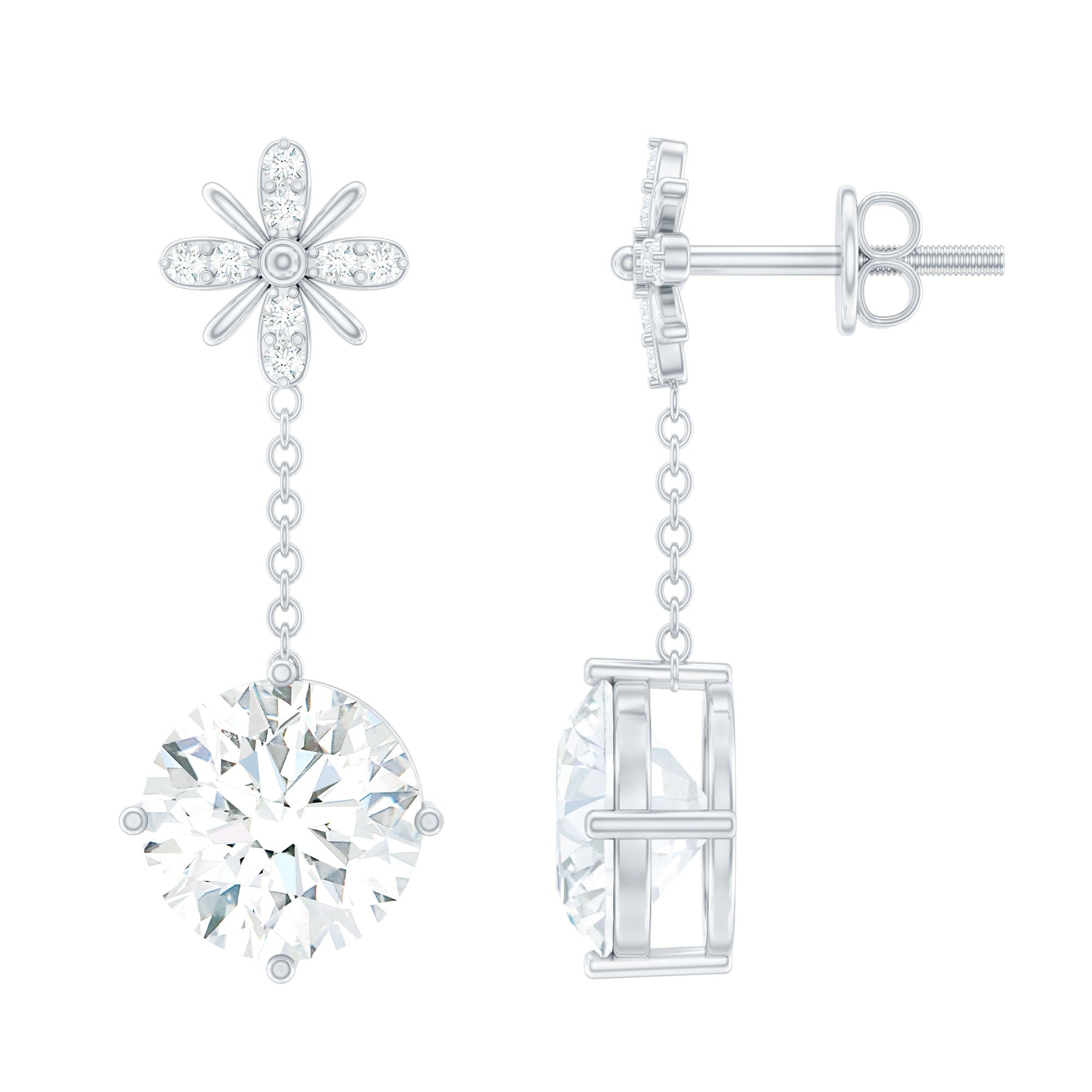 Certified 8 MM Round Lab Grown Diamond Flower Dangle Earrings