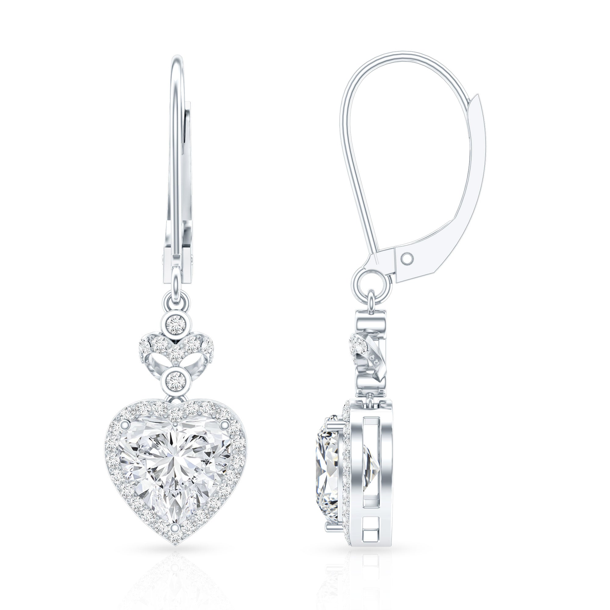 Certified 7MM Lab Grown Diamond Heart Drop Earrings Lab - ( EF-VS ) - Rosec Jewels