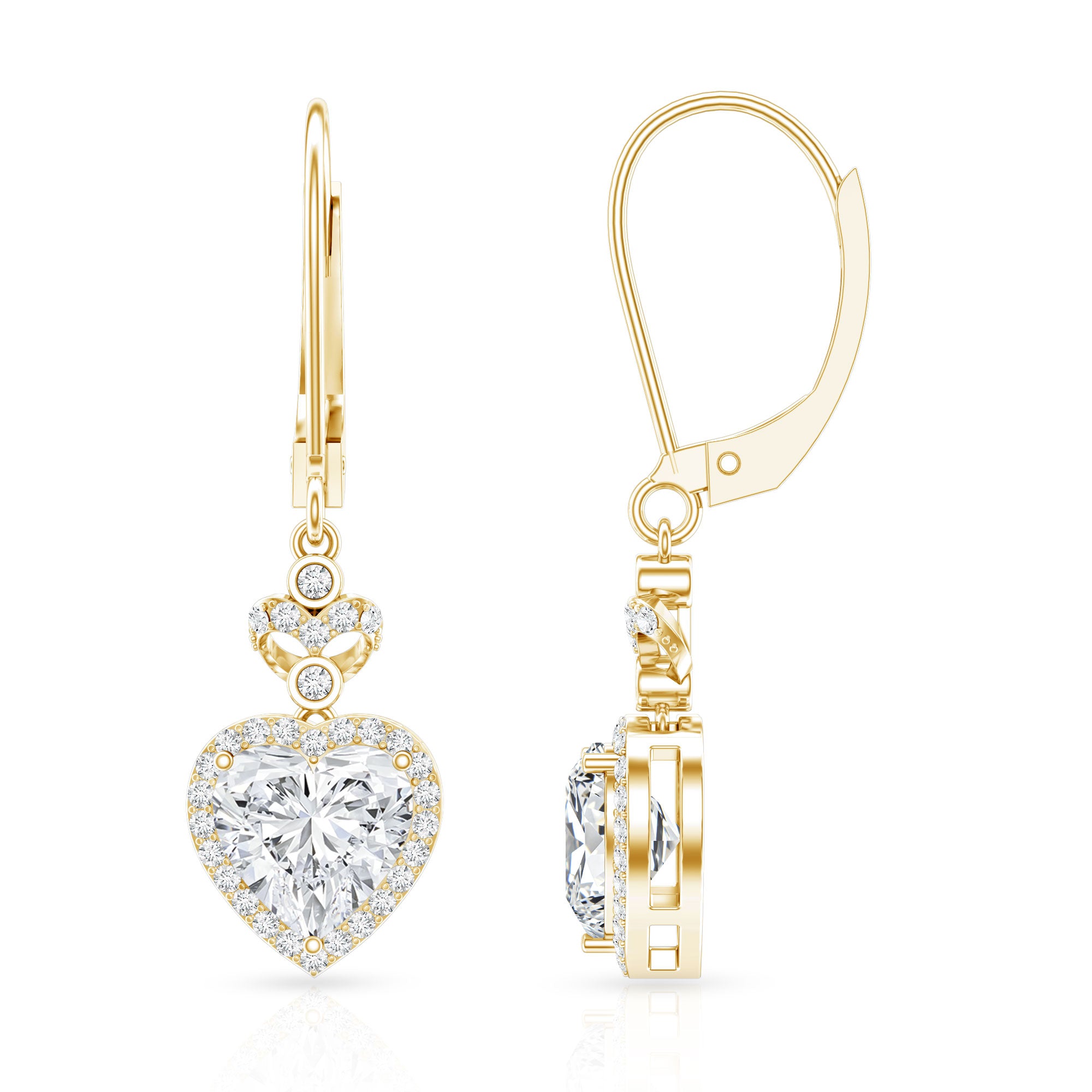 Certified 7MM Lab Grown Diamond Heart Drop Earrings Lab - ( EF-VS ) - Rosec Jewels