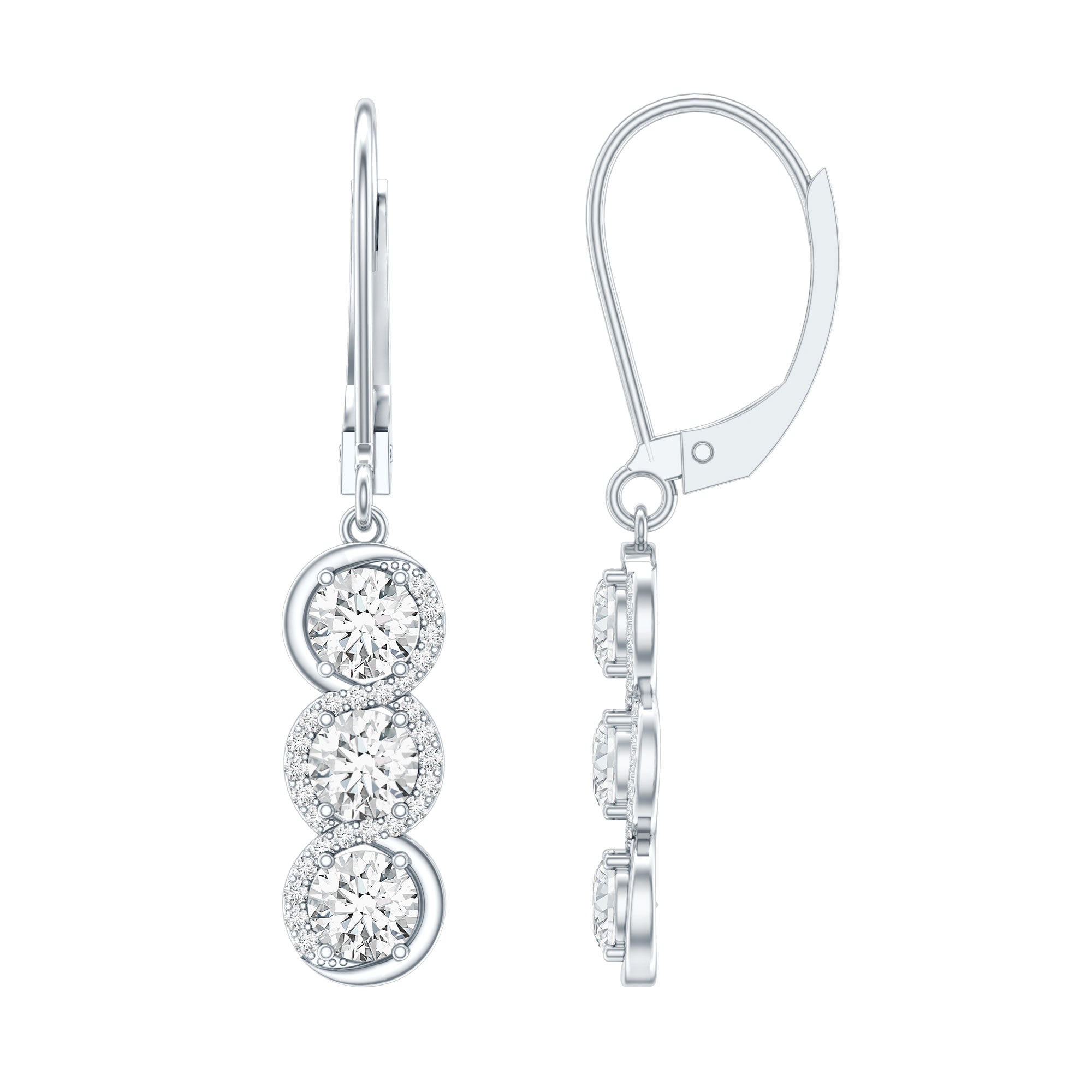 Certified Lab Grown Diamond 3 Stone Dangle Earrings Lab - ( EF-VS ) - Rosec Jewels