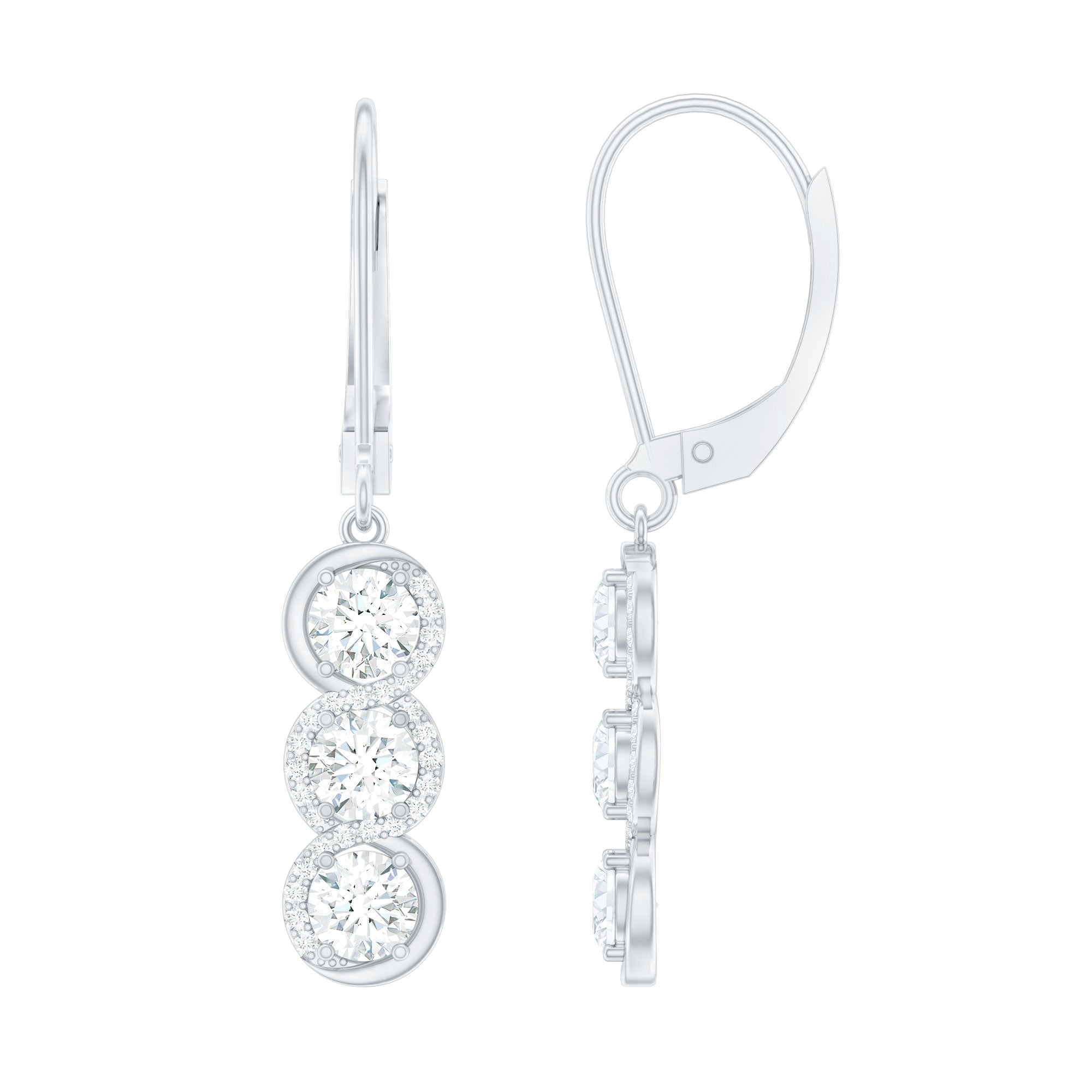 Certified Lab Grown Diamond 3 Stone Dangle Earrings