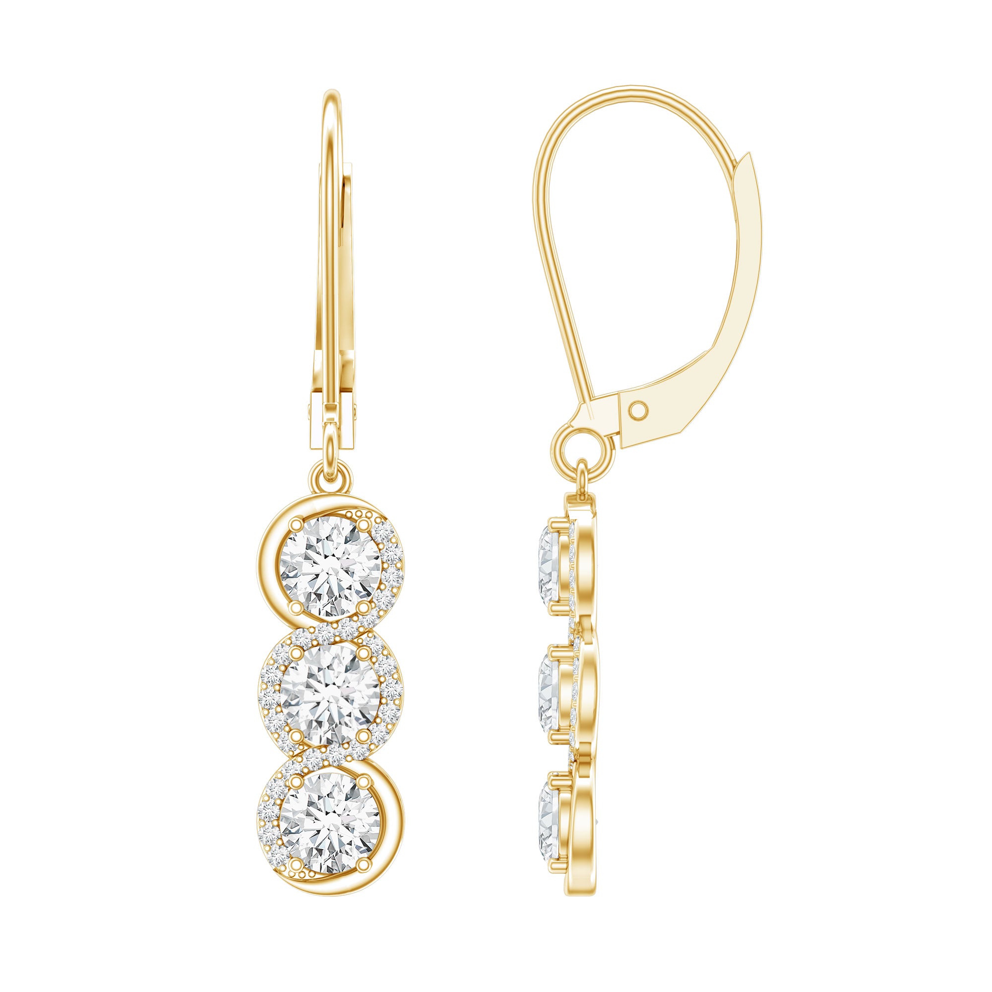 Certified Lab Grown Diamond 3 Stone Dangle Earrings Lab - ( EF-VS ) - Rosec Jewels