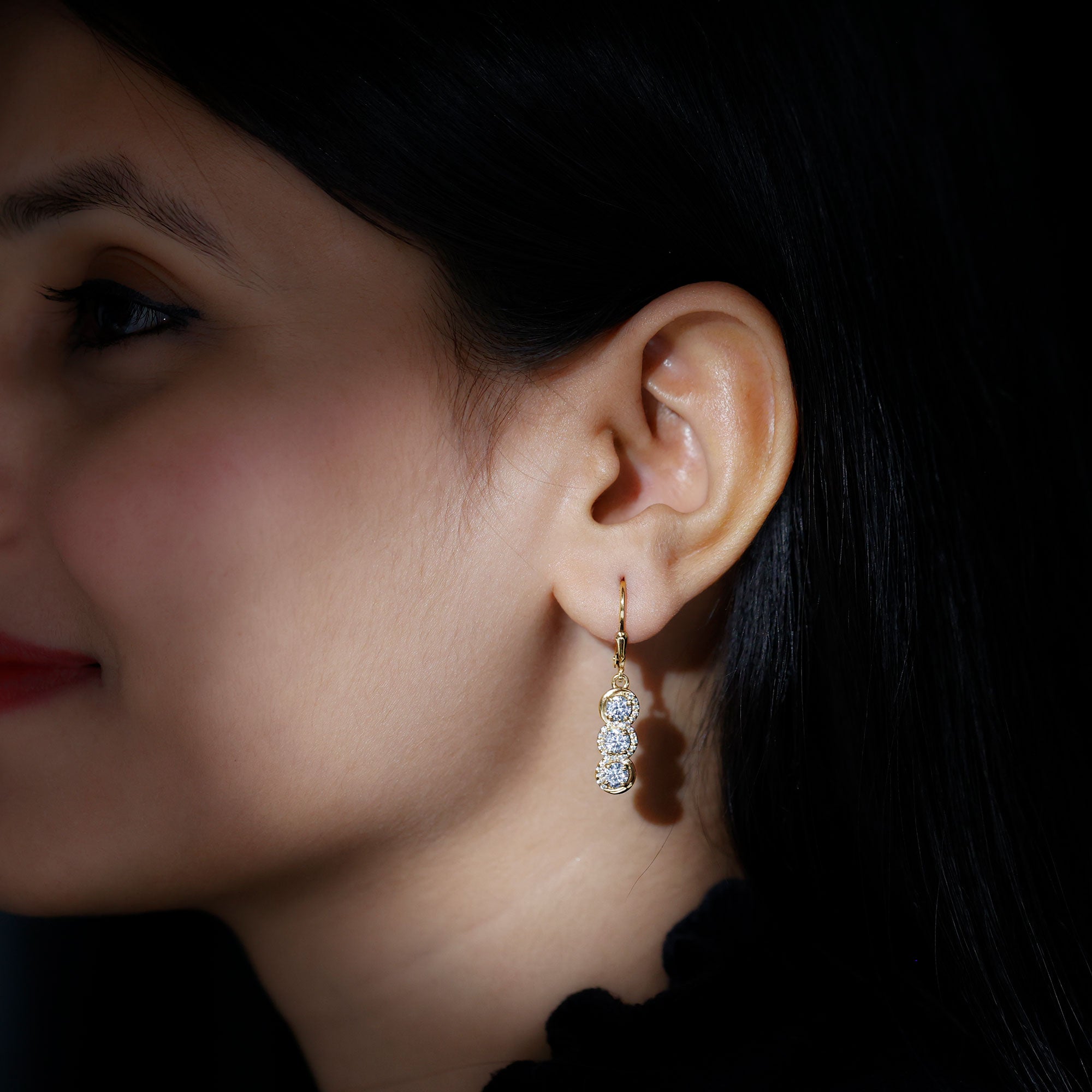 Certified Lab Grown Diamond 3 Stone Dangle Earrings Lab - ( EF-VS ) - Rosec Jewels
