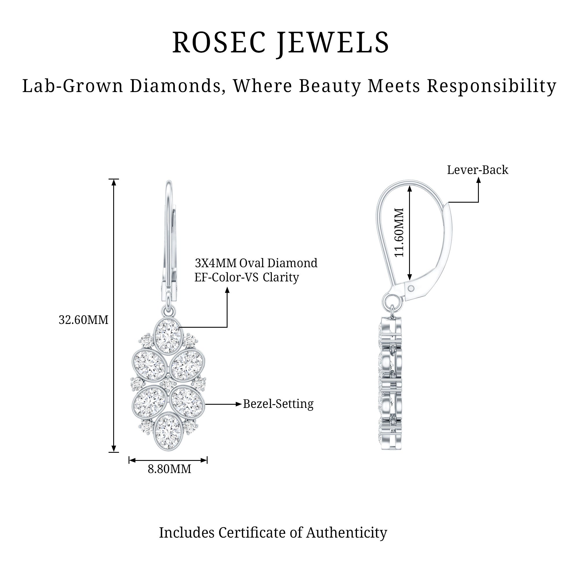 Certified Lab Grown Diamond Designer Drop Earrings Lab - ( EF-VS ) - Rosec Jewels