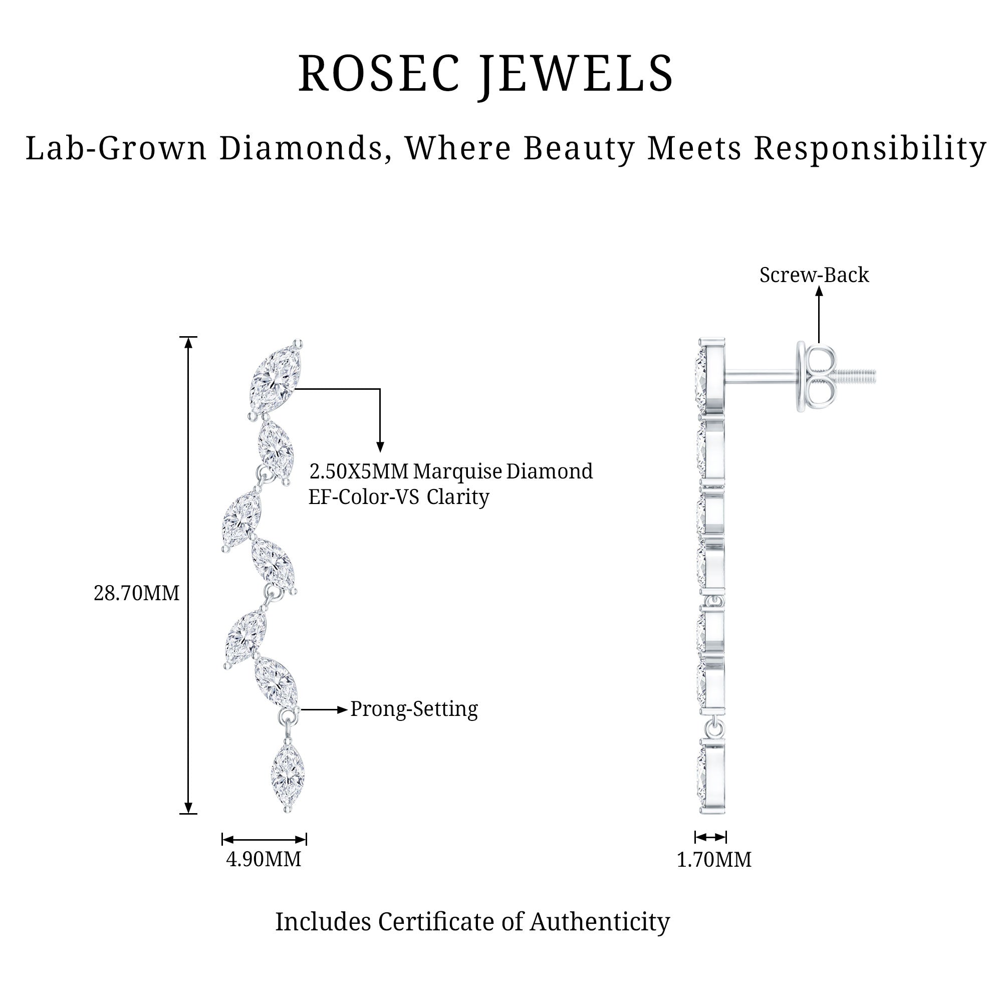 Marquise Lab Grown Diamond Bridal Dangle Earrings Lab - ( EF-VS ) - Rosec Jewels