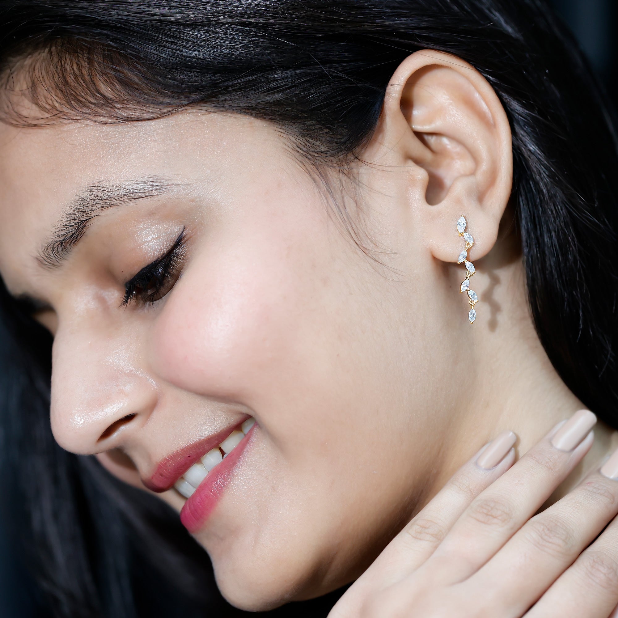Marquise Lab Grown Diamond Bridal Dangle Earrings Lab - ( EF-VS ) - Rosec Jewels