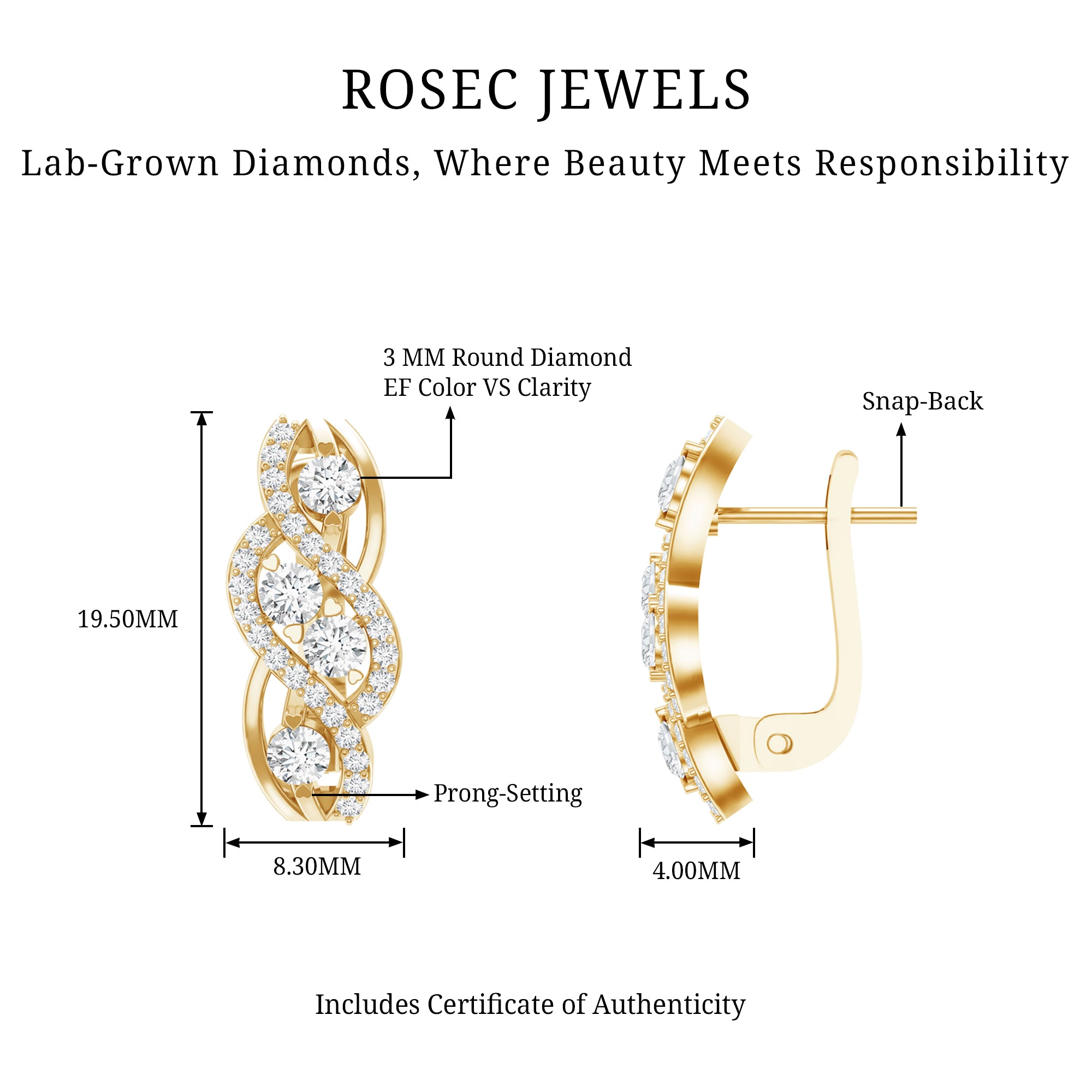 Lab Grown Diamond Infinity Earrings For Women Lab - ( EF-VS ) - Rosec Jewels