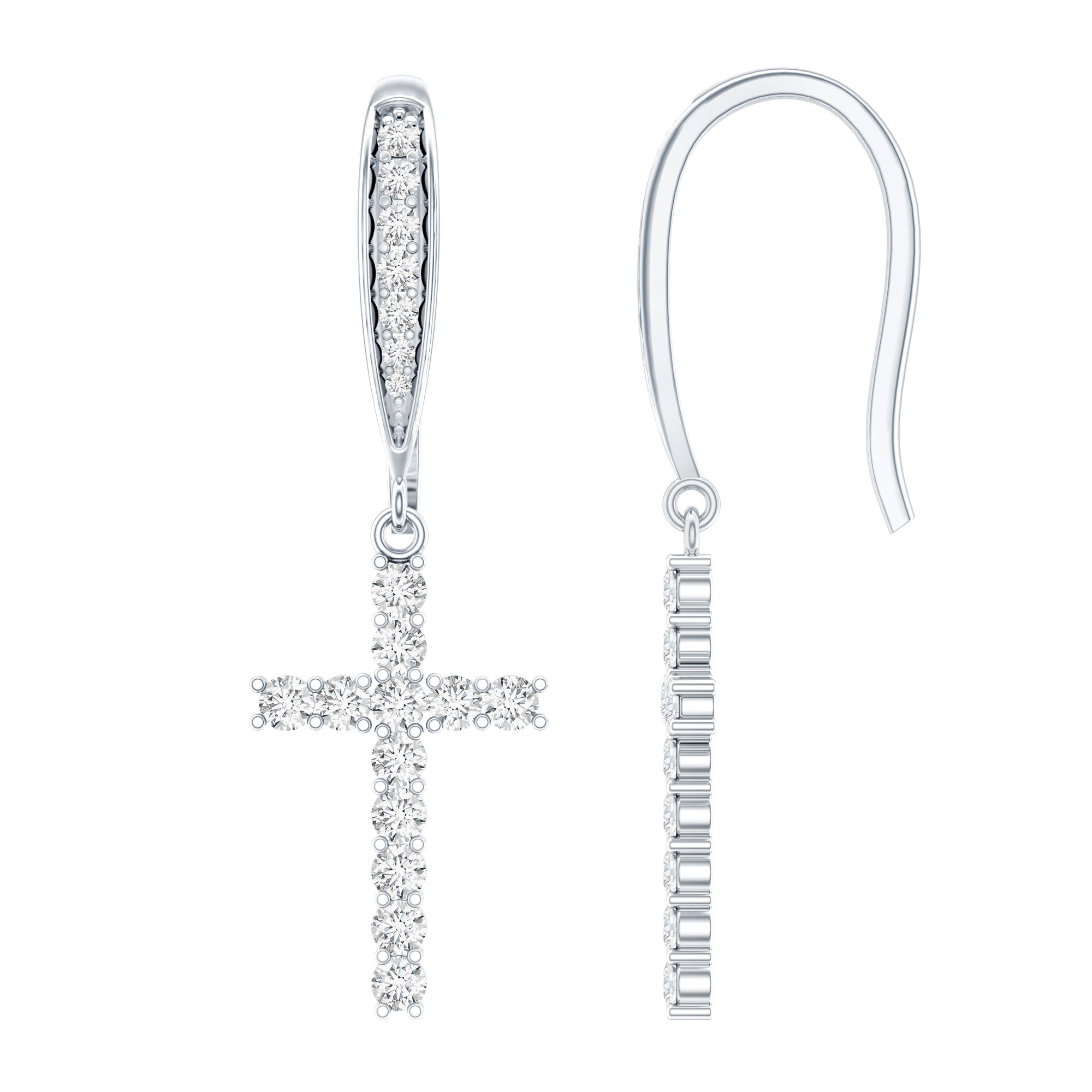 Certified Lab Grown Diamond Cross Fish Hook Earrings Lab - ( EF-VS ) - Rosec Jewels