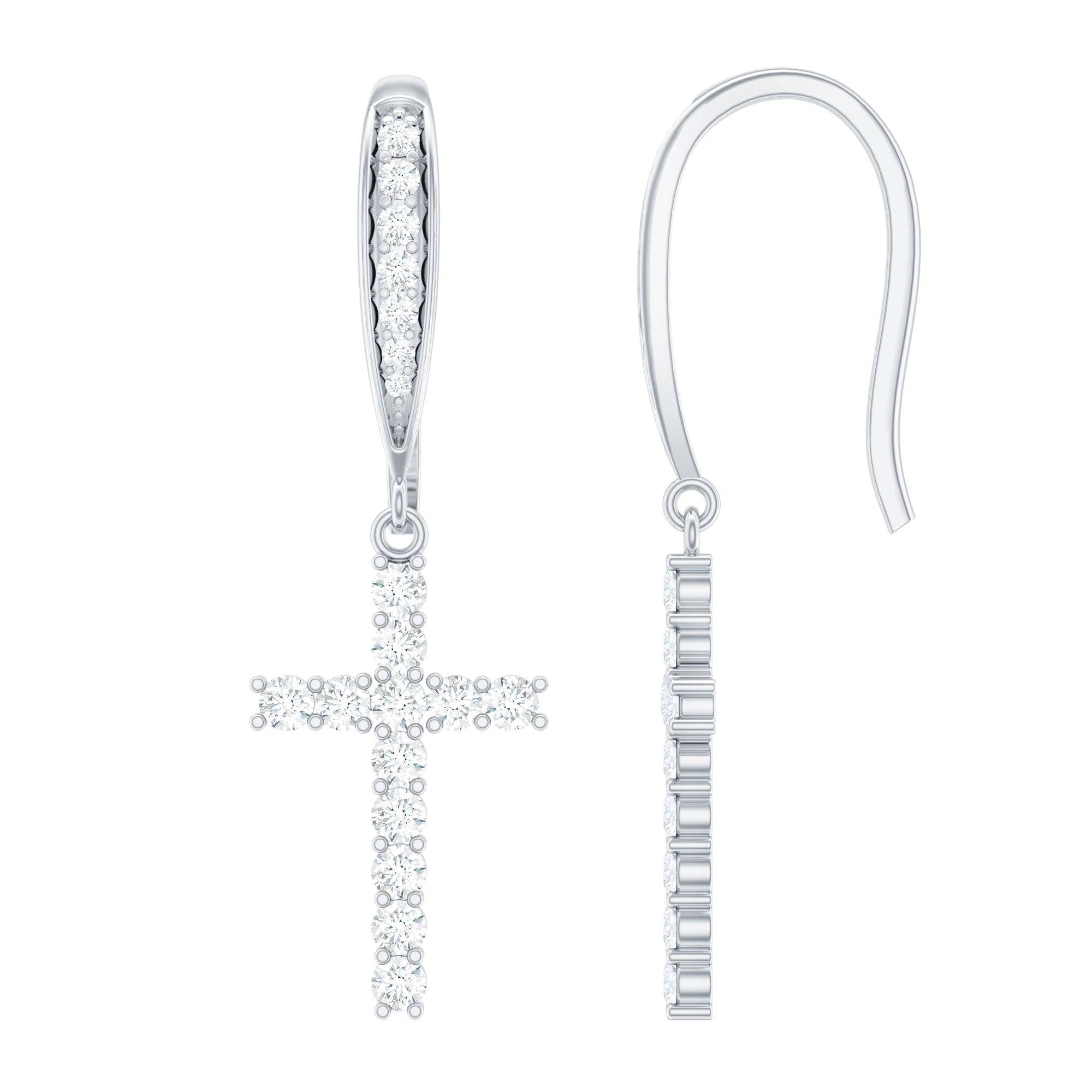Certified Lab Grown Diamond Cross Fish Hook Earrings