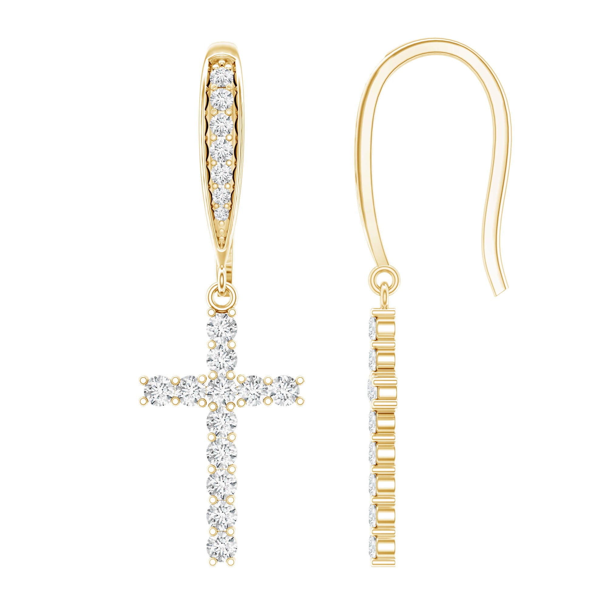 Certified Lab Grown Diamond Cross Fish Hook Earrings Lab - ( EF-VS ) - Rosec Jewels