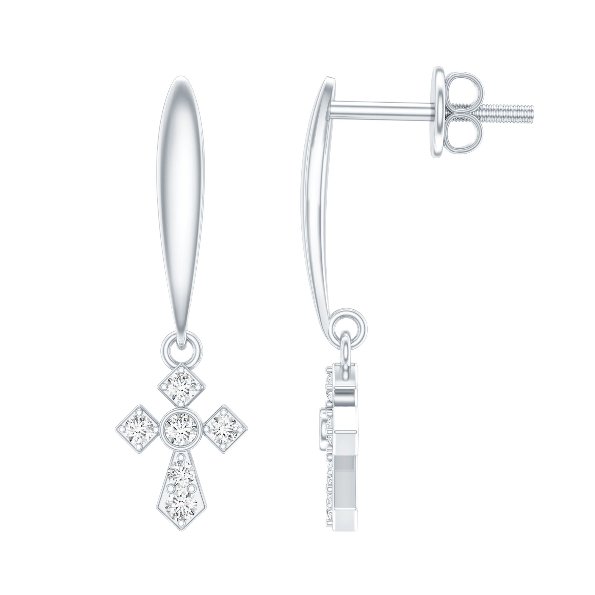 Lab Grown Diamond Cross Drop Earrings With Screw Back Lab - ( EF-VS ) - Rosec Jewels