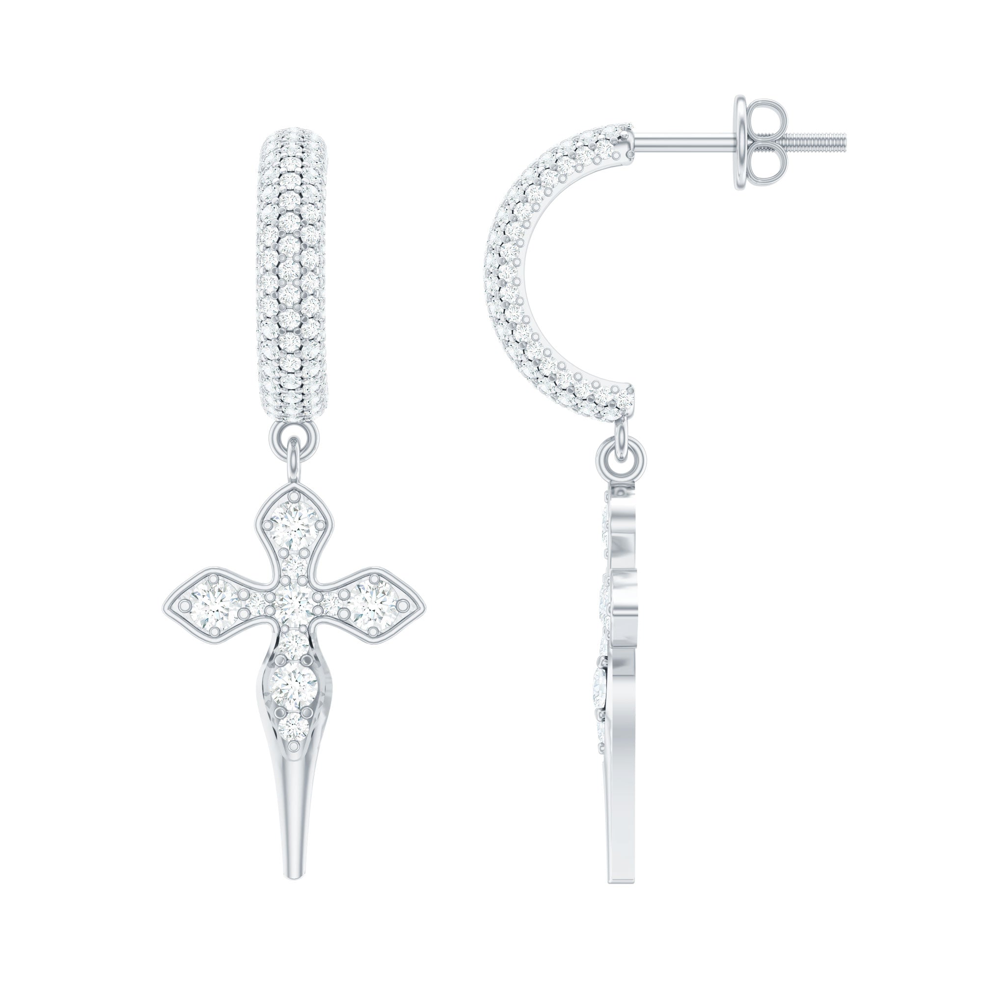 Lab Grown Diamond Designer Cross Earrings With Screw Back
