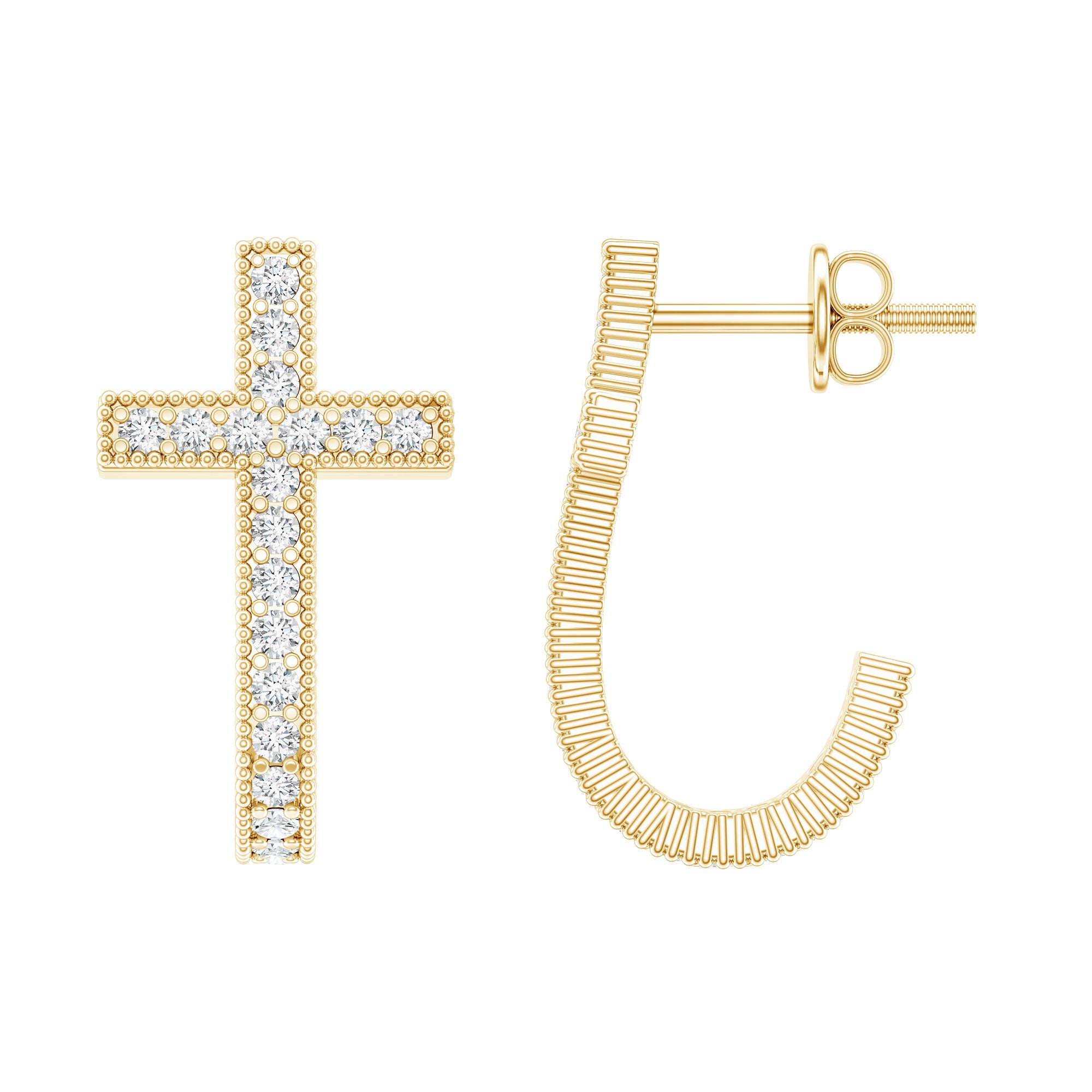 Lab Grown Diamond Religious Cross Earrings with Screw back Lab - ( EF-VS ) - Rosec Jewels