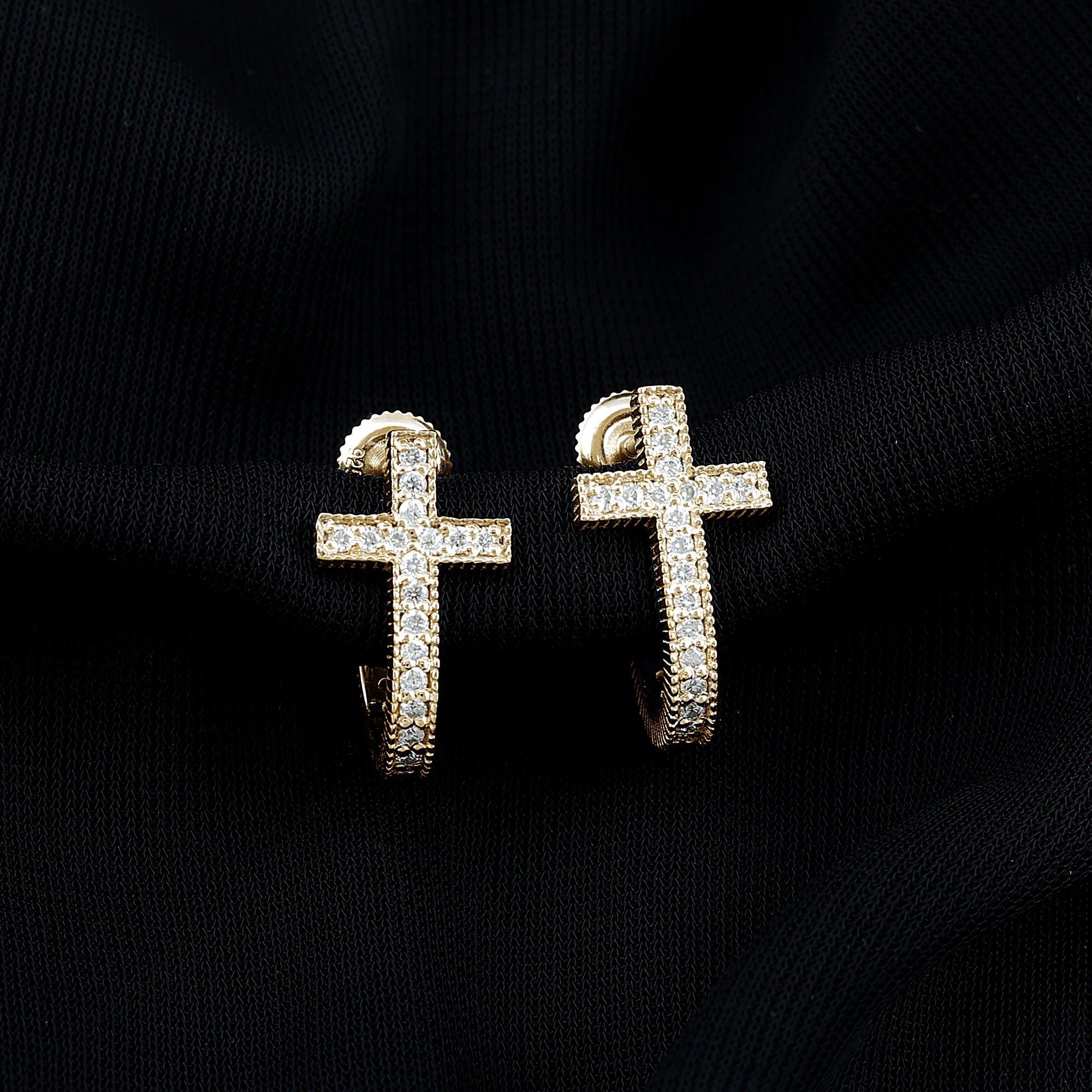 Lab Grown Diamond Religious Cross Earrings with Screw back Lab - ( EF-VS ) - Rosec Jewels