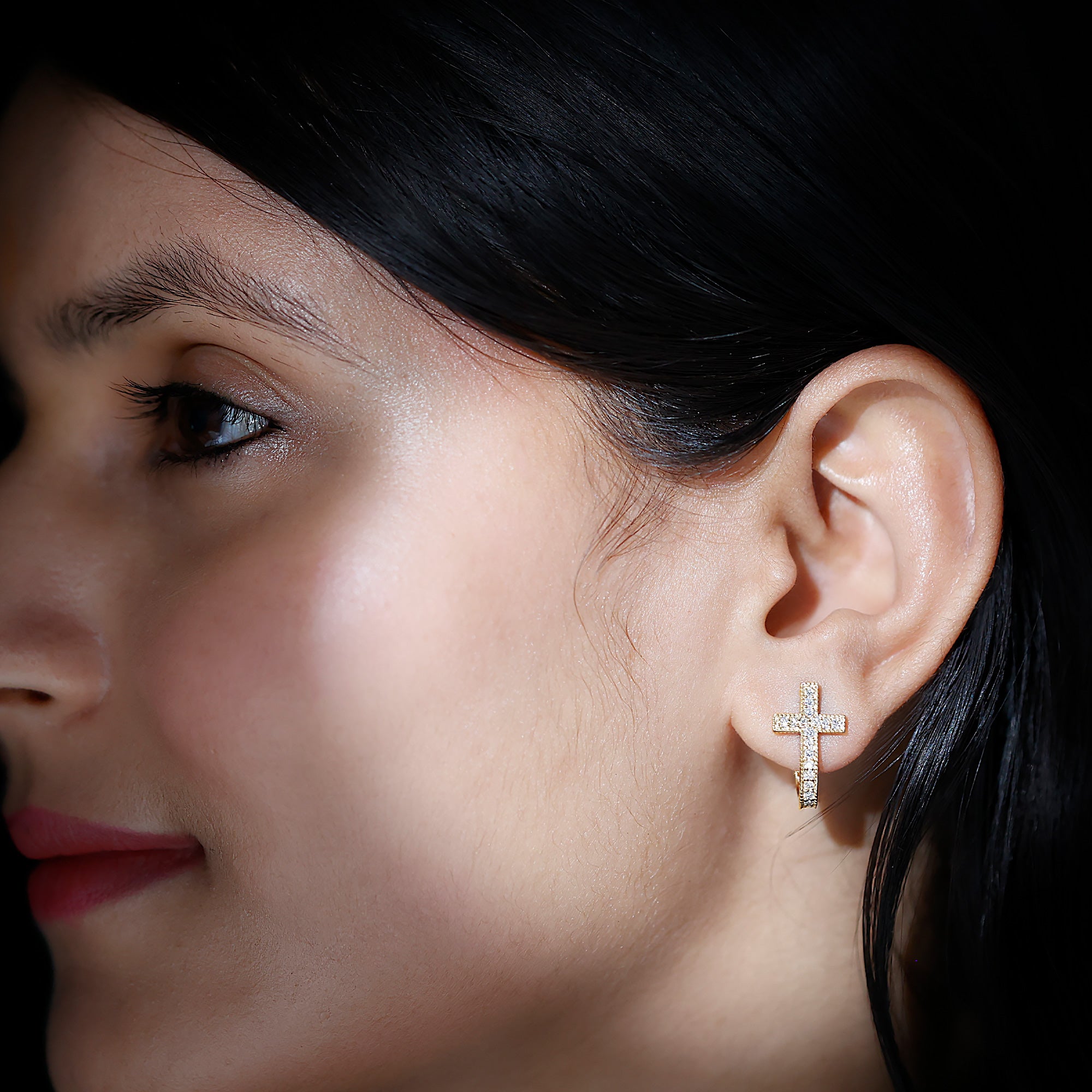 Lab Grown Diamond Religious Cross Earrings with Screw back Lab - ( EF-VS ) - Rosec Jewels