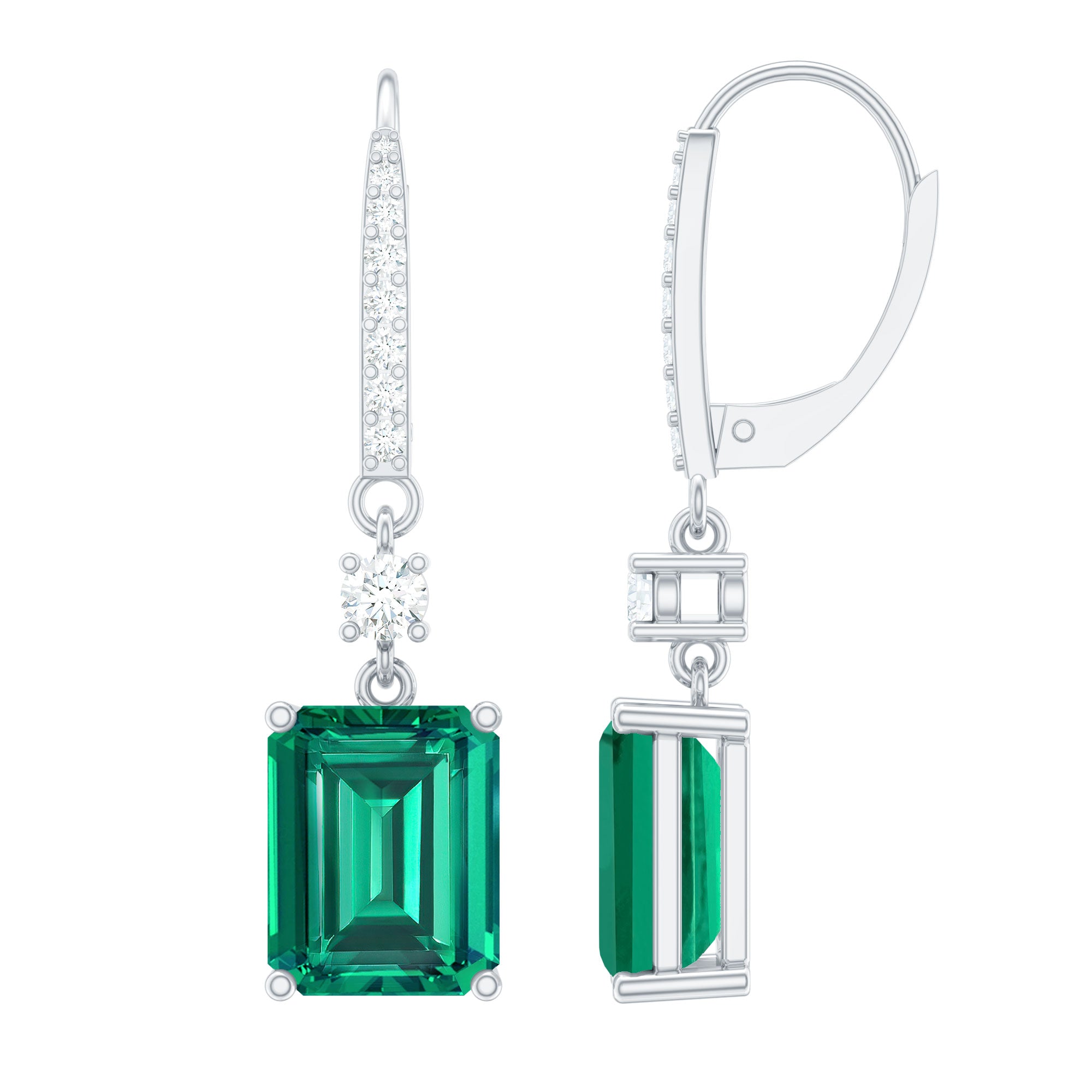Sterling Silver Lab Grown Emerald Leverback Earrings For Women