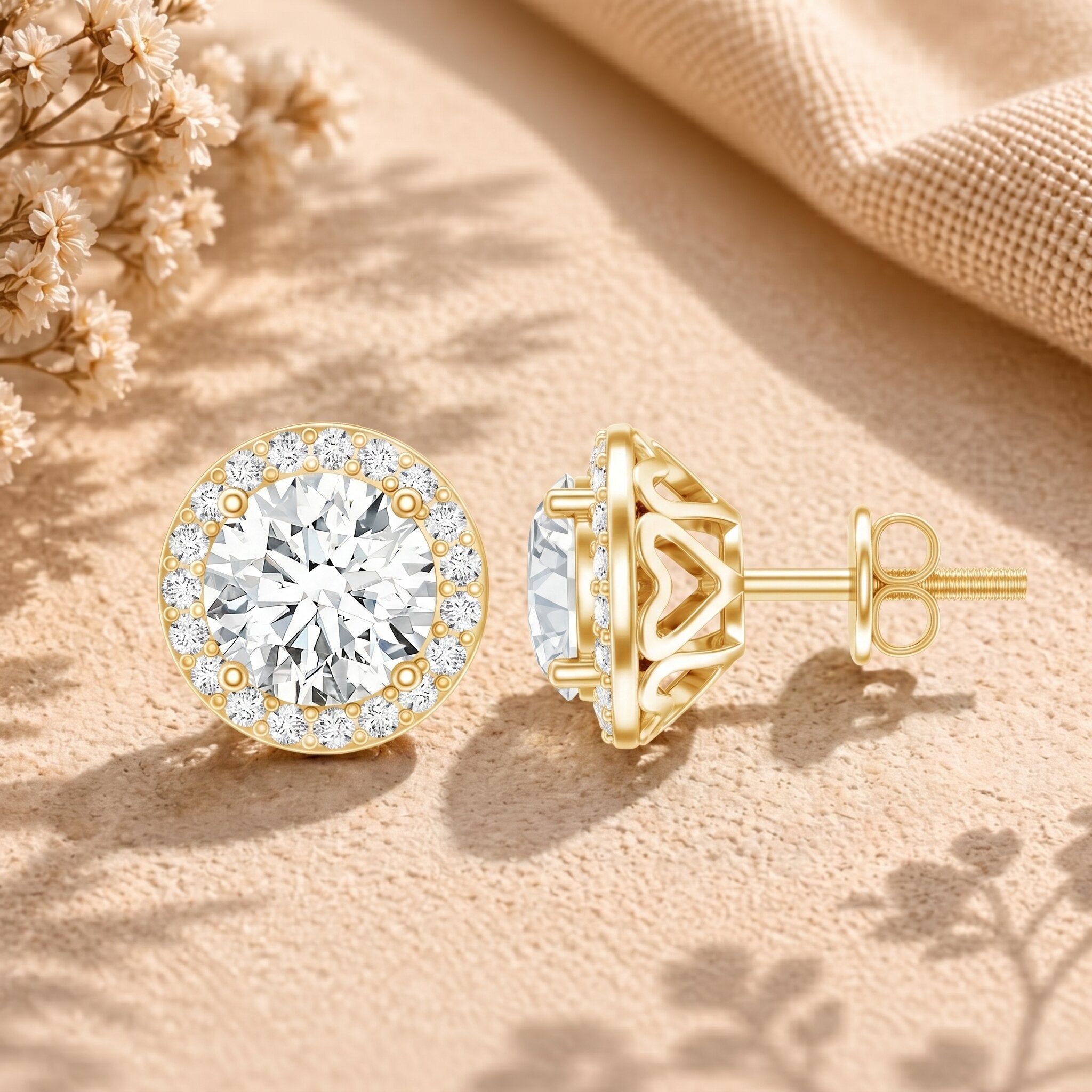 IGI Certified Round Lab Grown Diamond Bridal Stud Earrings Lab - ( E-VS1 ) - Rosec Jewels