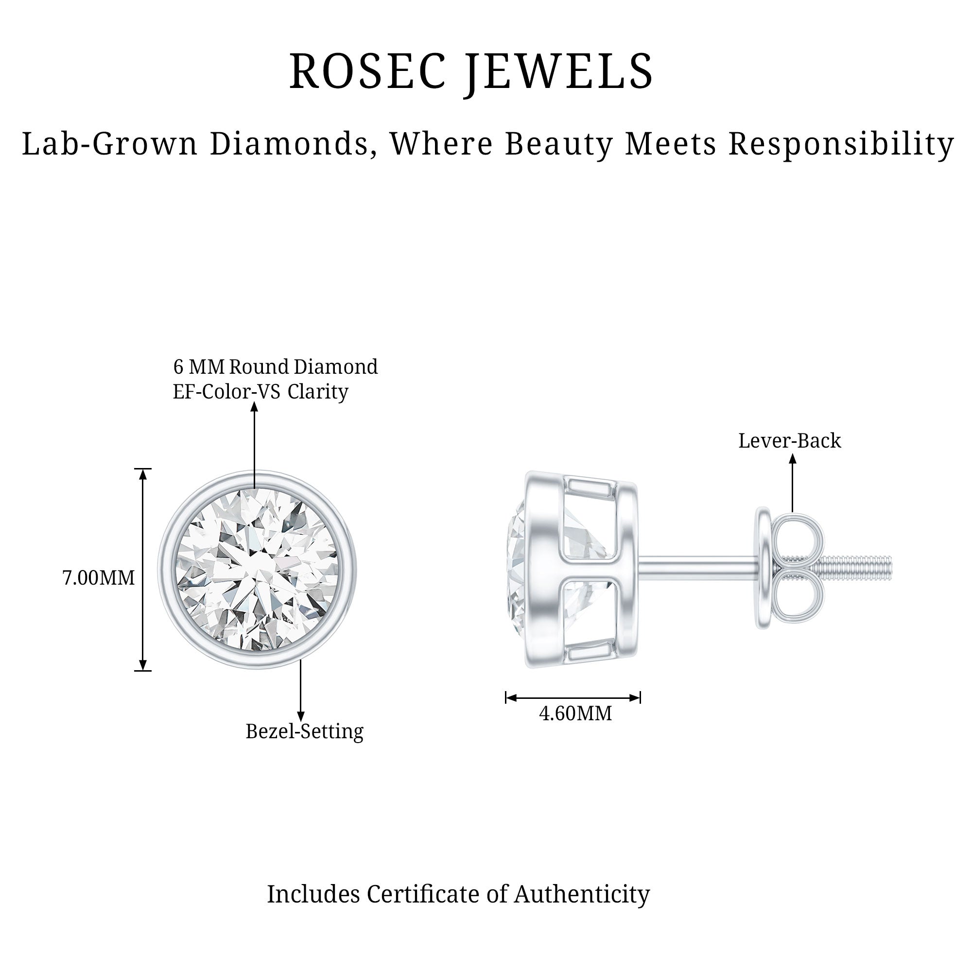 IGI Certified 2 CT Lab Grown Diamond Solitaire Stud Earrings Lab - ( E-VS1 ) - Rosec Jewels