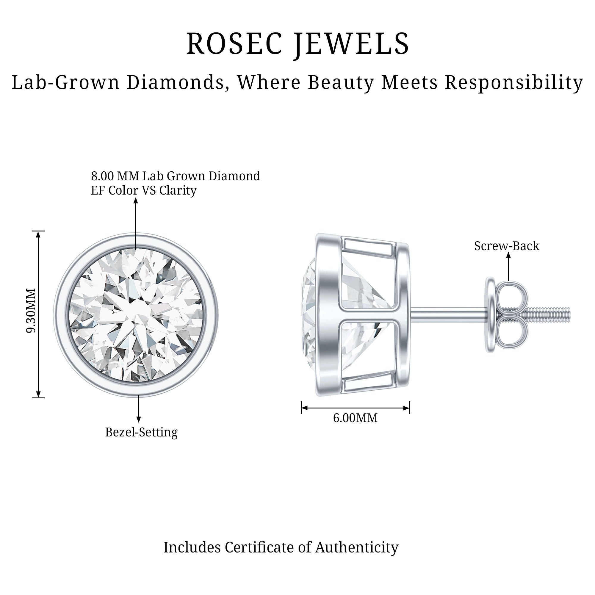 4 CT Lab Grown Diamond Studs with IGI Certificate Lab - ( E-VS1 ) - Rosec Jewels