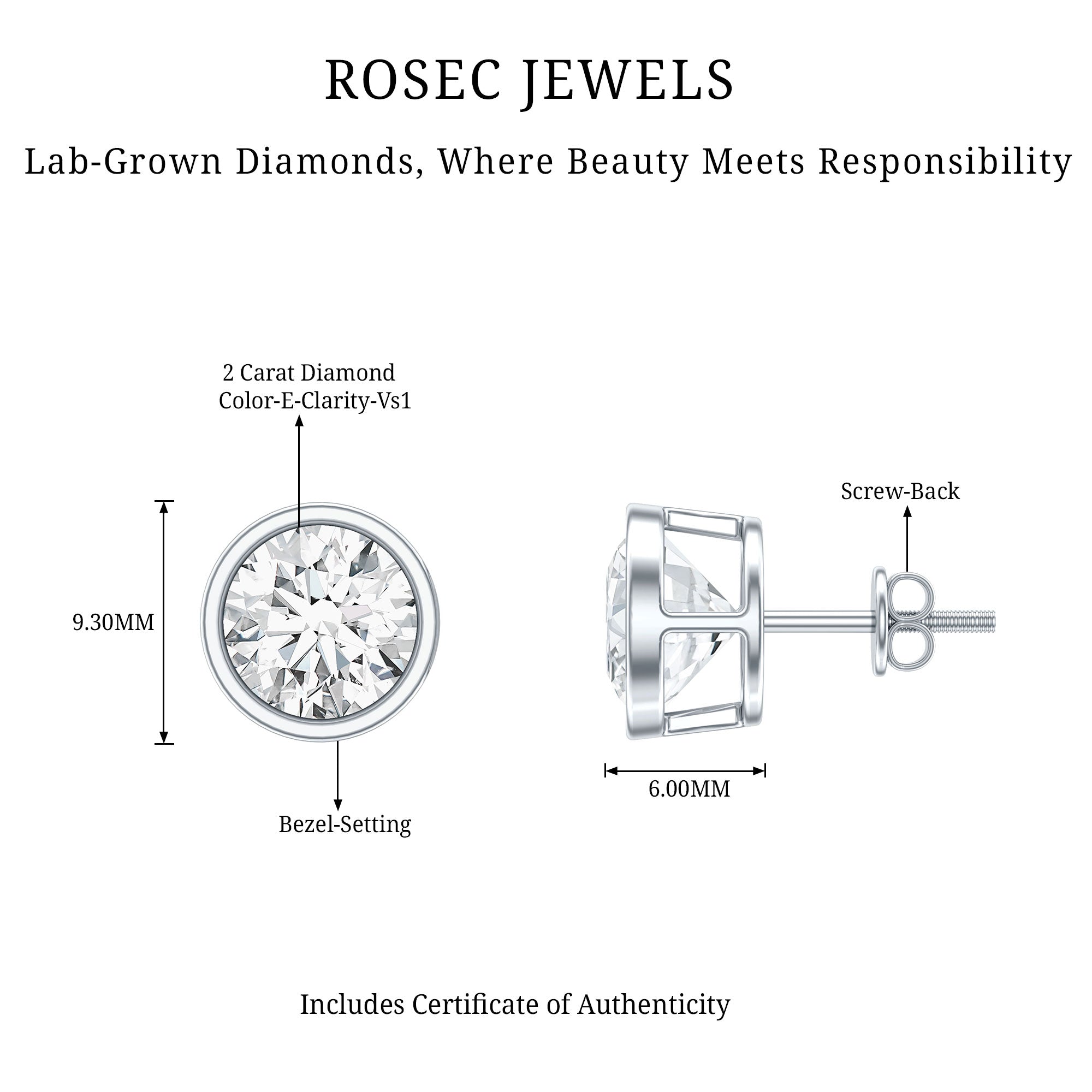 4 CT Lab Grown Diamond Studs with IGI Certificate Lab - ( E-VS1 ) - Rosec Jewels