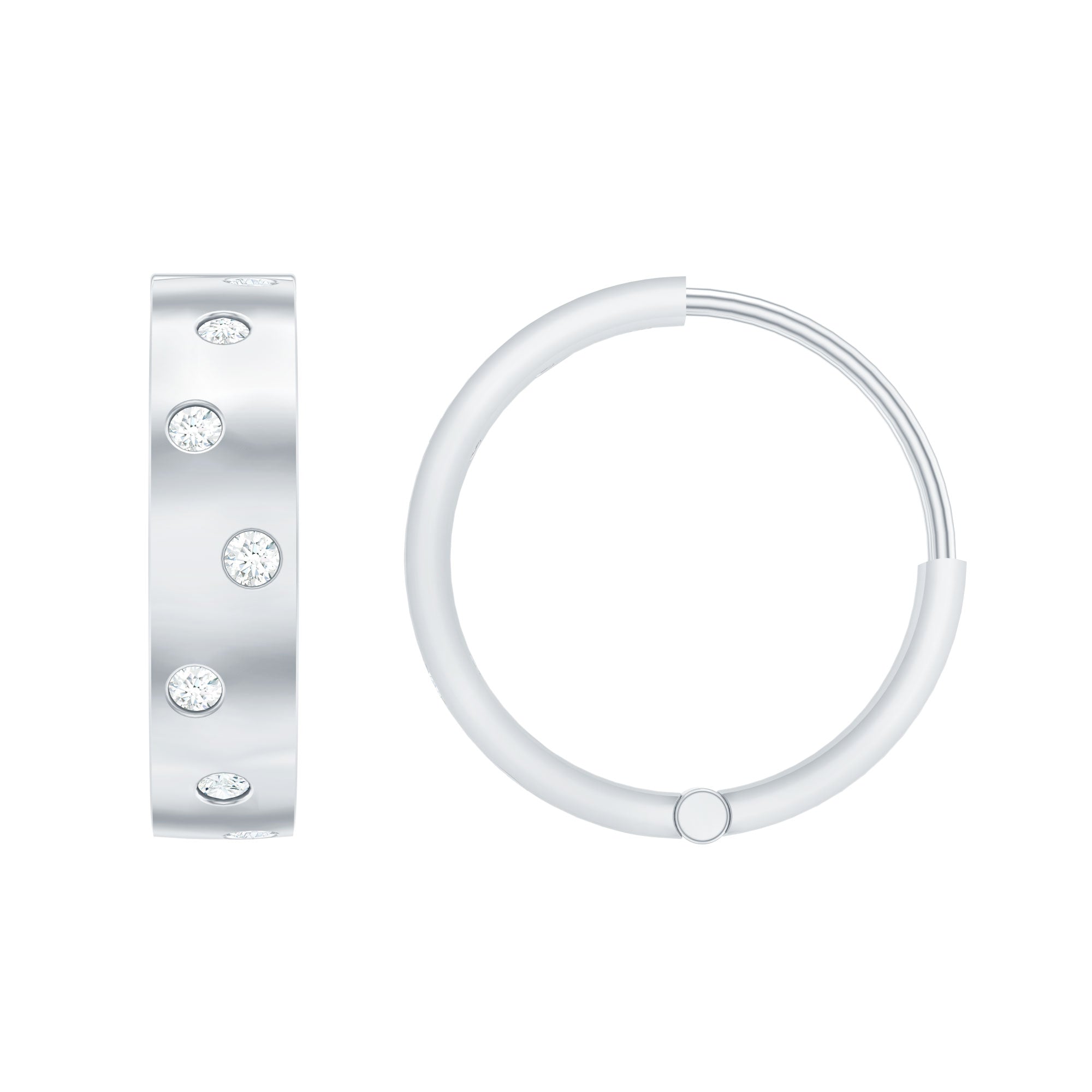 Flush Set Diamond Hoop Earrings For Women Natural - ( HI-SI ) - Rosec Jewels